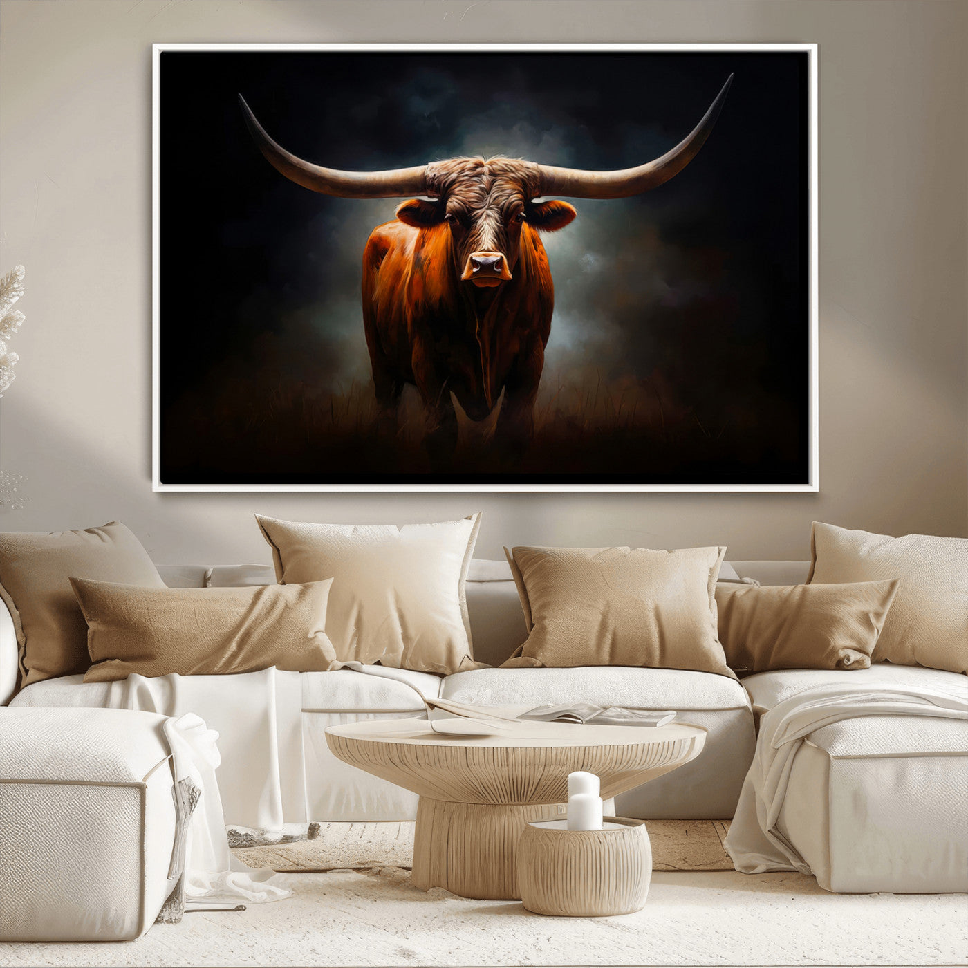 48896-MGV-CV-36X24 - Abstract Texas Longhorn Wall Art Print | 3-Panel Large Texas Longhorn Canvas Print for Living Room,
