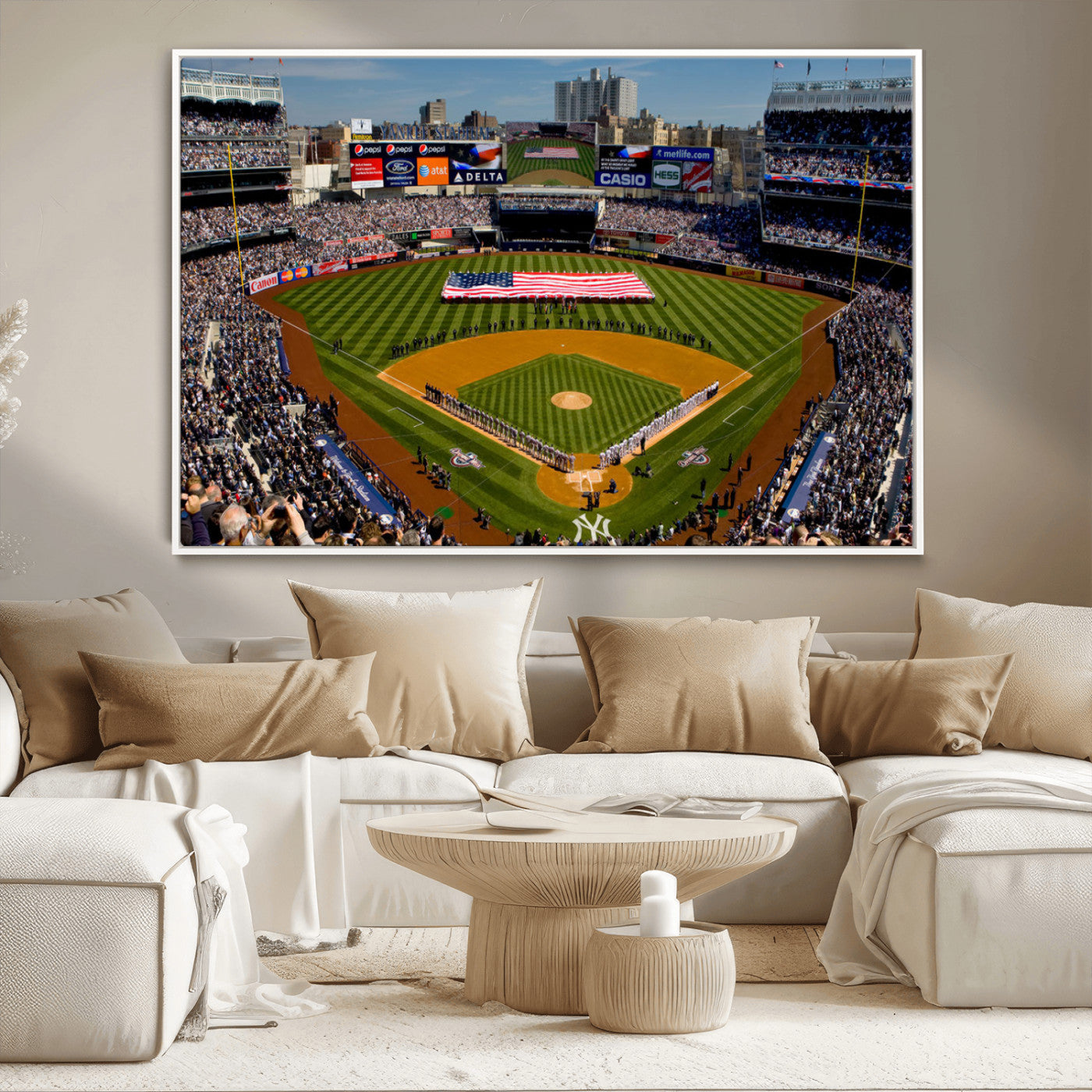 20879-MGV-CV-36X24-Yankee Stadium New York Wall Art Print | 3-Panel Canvas Print of Yankees Baseball Stadium | Large