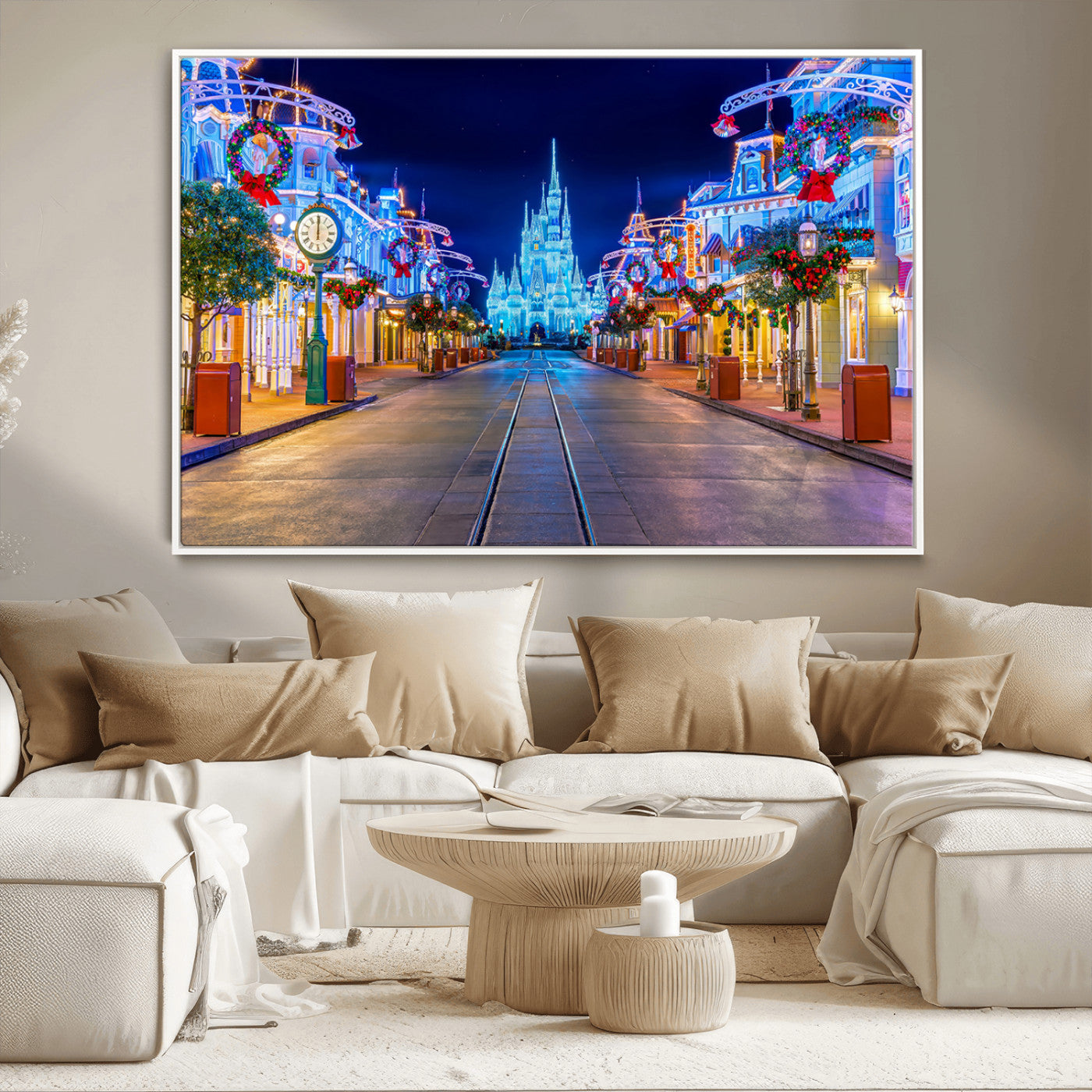 12470-MGV-CV-36X24-Disney Castle Wall Art – Large Magic Kingdom Canvas Artwork, Fairytale Design, Kids Room Christmas Decor for Home, Office