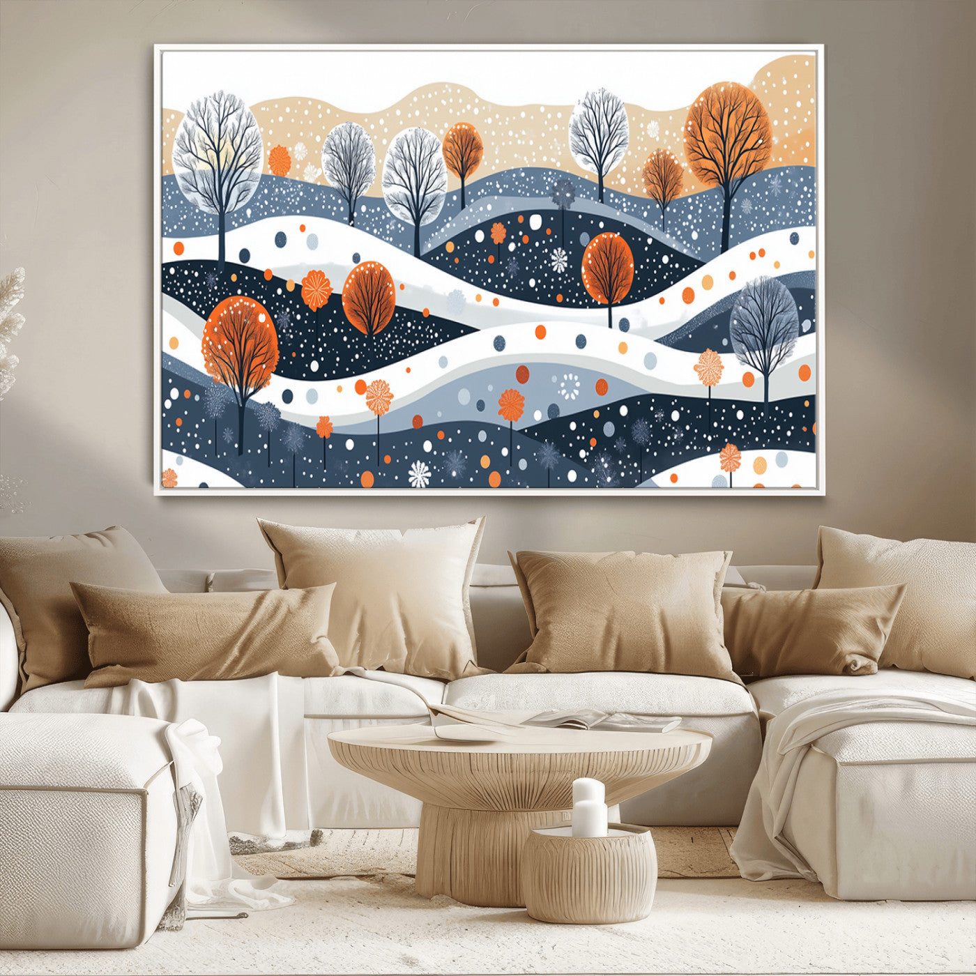 22651-MGV-CV-36X24-Abstract Winter Landscape Canvas Wall Art Print - Large Colorful Nature Wall Decor