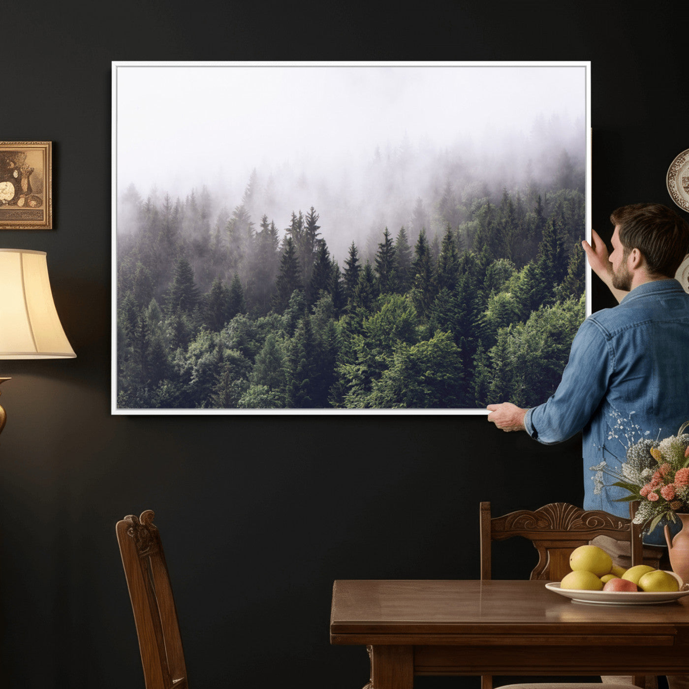 42578900-MGV-CV-36X24 - Misty Forest Canvas Wall Art – Serene Triptych Nature Print – Woodland Landscape Decor for Living