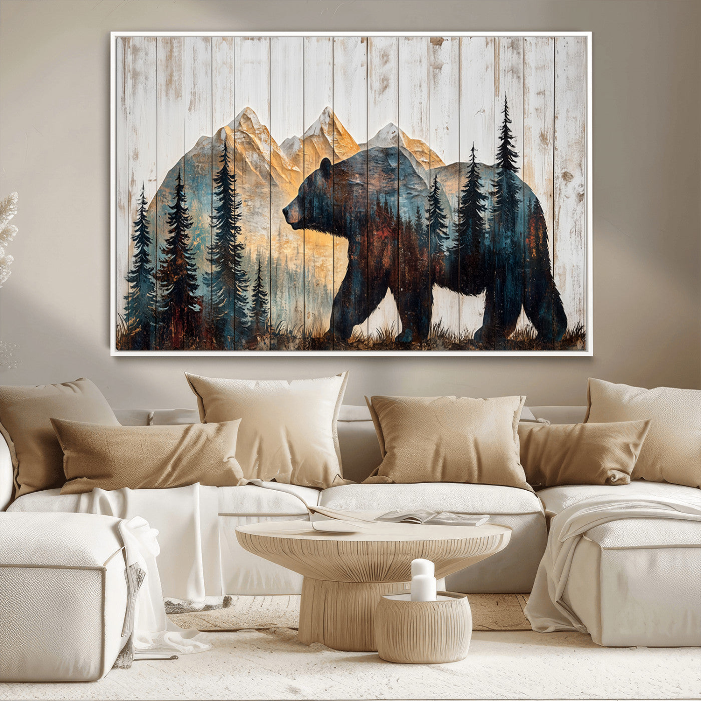-Rustic Bear Wall Art - Grizzly 399 Bear Wall Art - Mountain Wood Canvas Wall Art - Nature Theme
