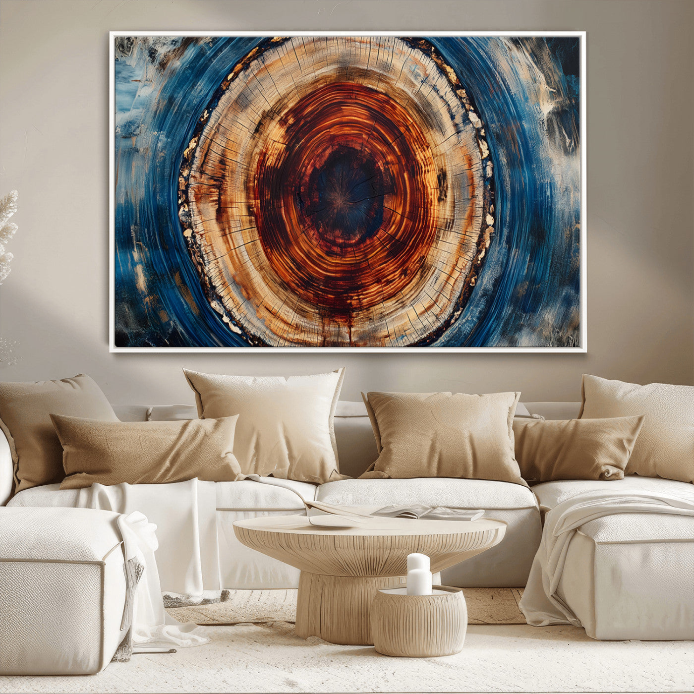 90395-MGV-CV-36X24-Abstract Framed Tree Rings Wall Decor, Wood Grain Rings Artwork Print, Nature Woodland Modern Wall