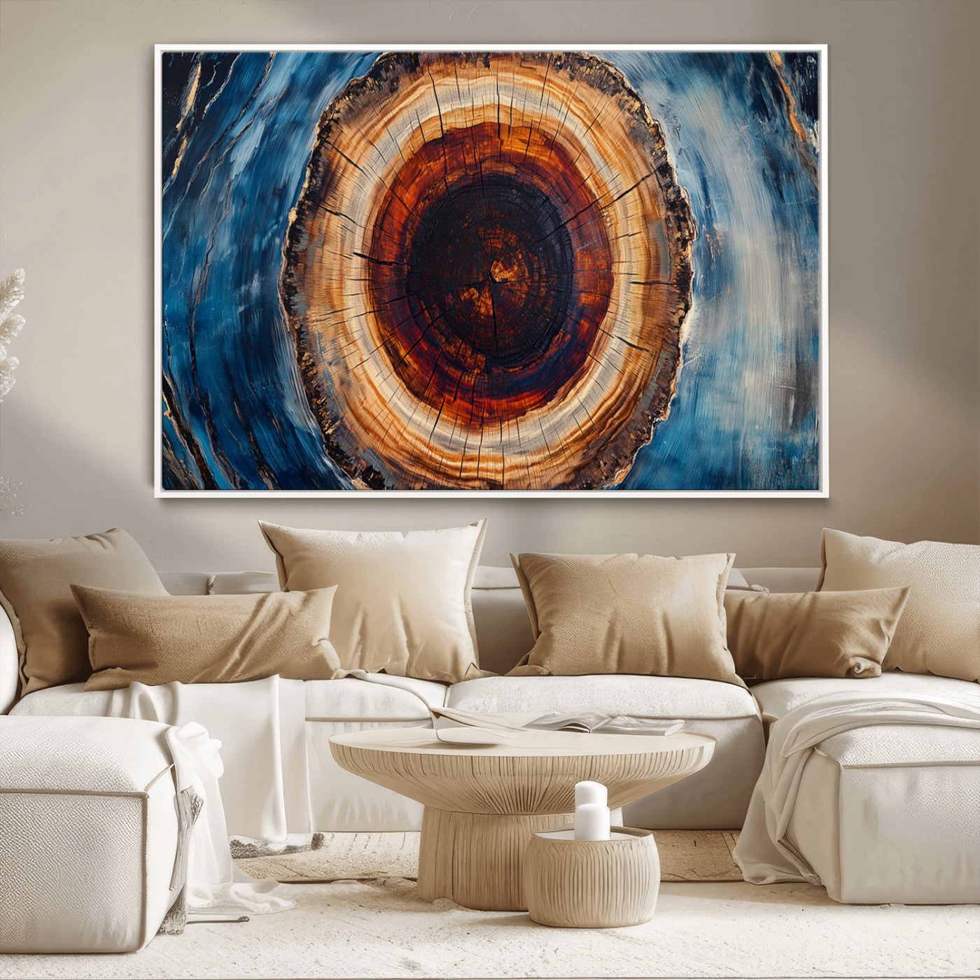 30457-MGV-CV-36X24-Framed Abstract Tree Ring Wall Art Print, Natural Rustic Wood Texture Canvas Print, Wood Tree Stump