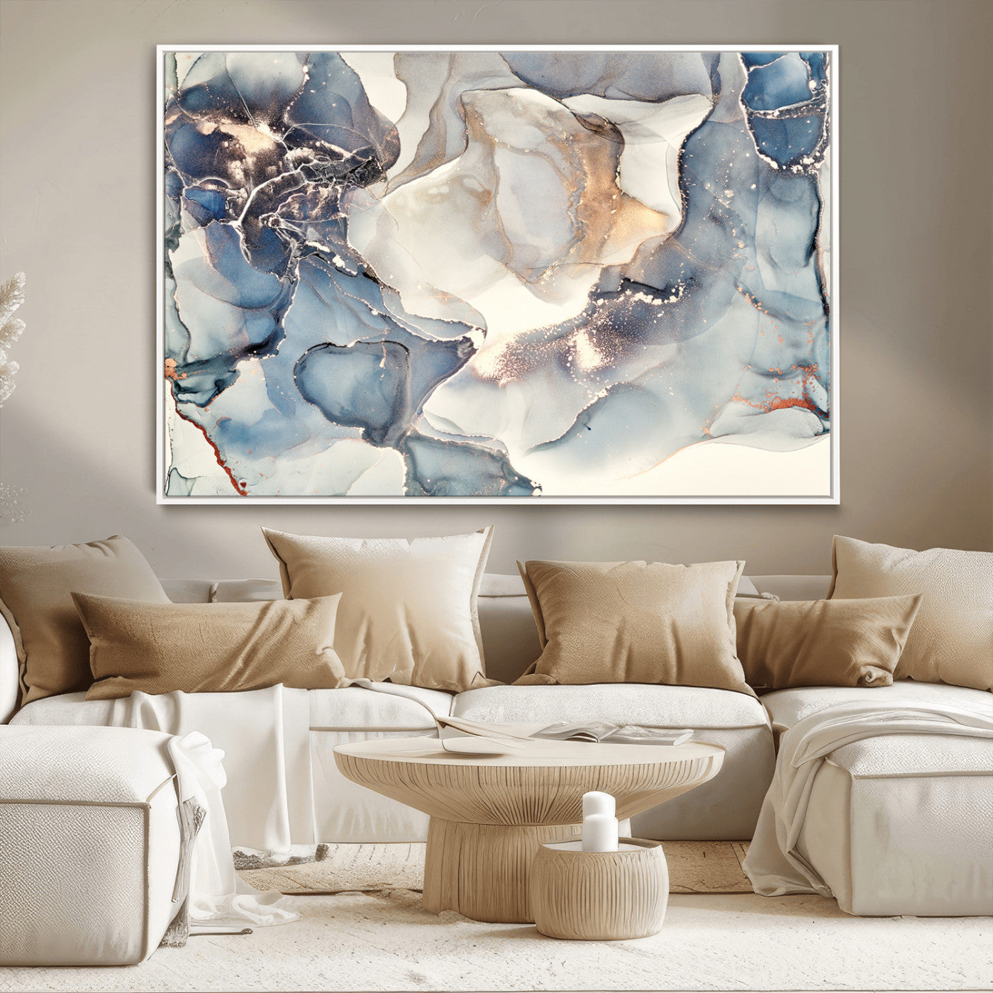 51497-MGV-CV-36X24-Abstract Blue and Gold Canvas Wall Art - Fluid Modern Ink Artwork - Modern Luxury Wall Decor for