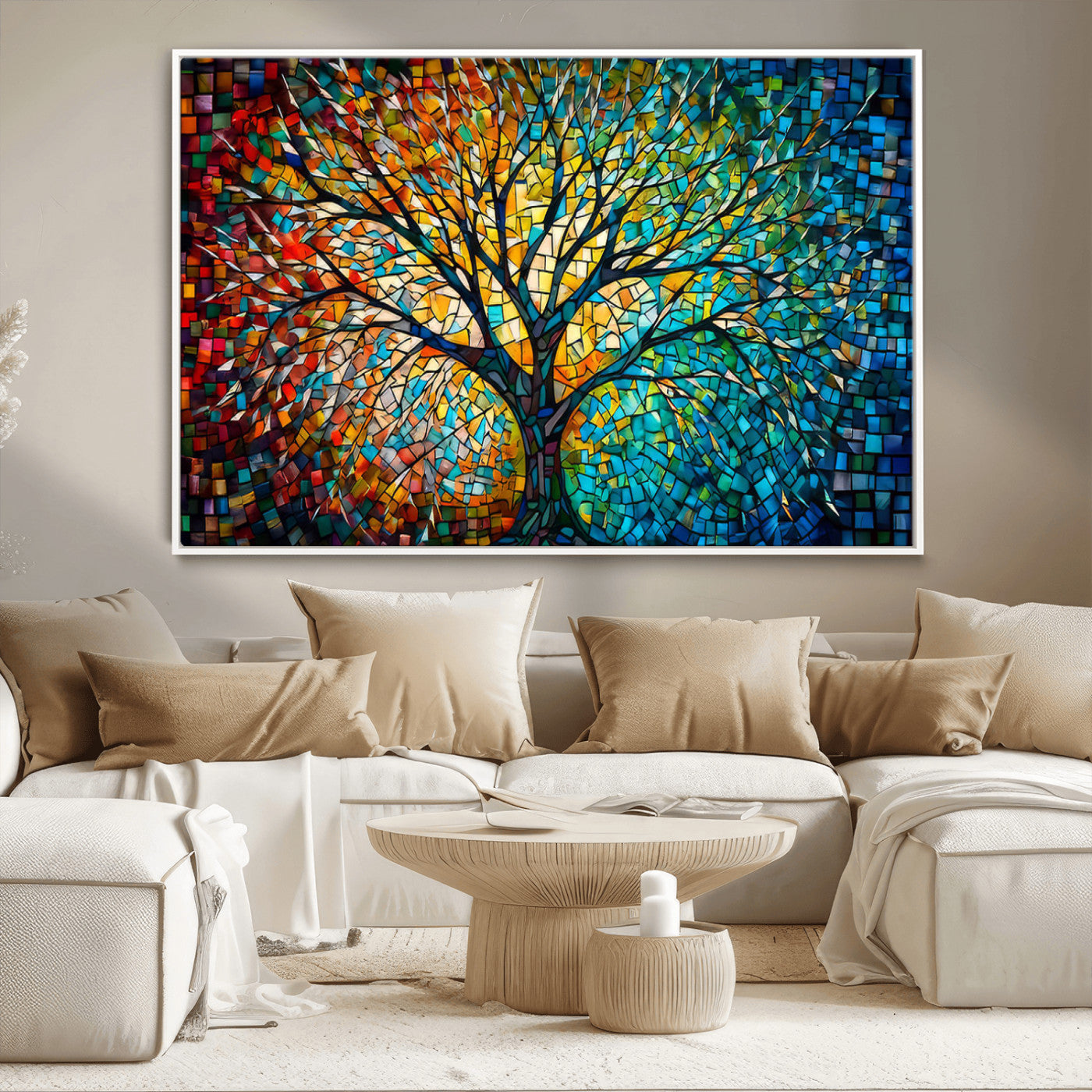 99325-MGV-CV-36X24-Yggdrasil Tree of Life Wall Art Print Canvas | Mosaic Style 3-Panel Canvas Print