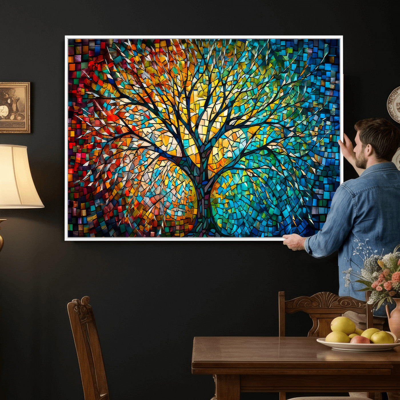 99325-MGV-CV-36X24 - Yggdrasil Tree of Life Wall Art Print Canvas | Mosaic Style 3-Panel Canvas Print