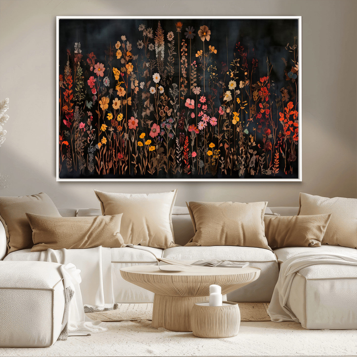 41653-MGV-CV-36X24-Dark Floral Canvas Wall Art - Moody Botanical Flower Print - Rustic Floral Wall Decor for Home -