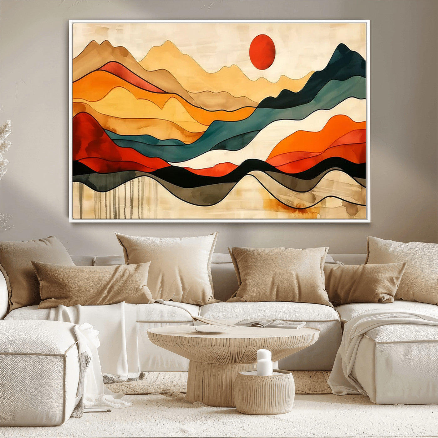 23241-MGV-CV-36X24-Mid Century Wall Art Print - Abstract Woodland Print - Modern Art Panoramic Mountain Wall Art