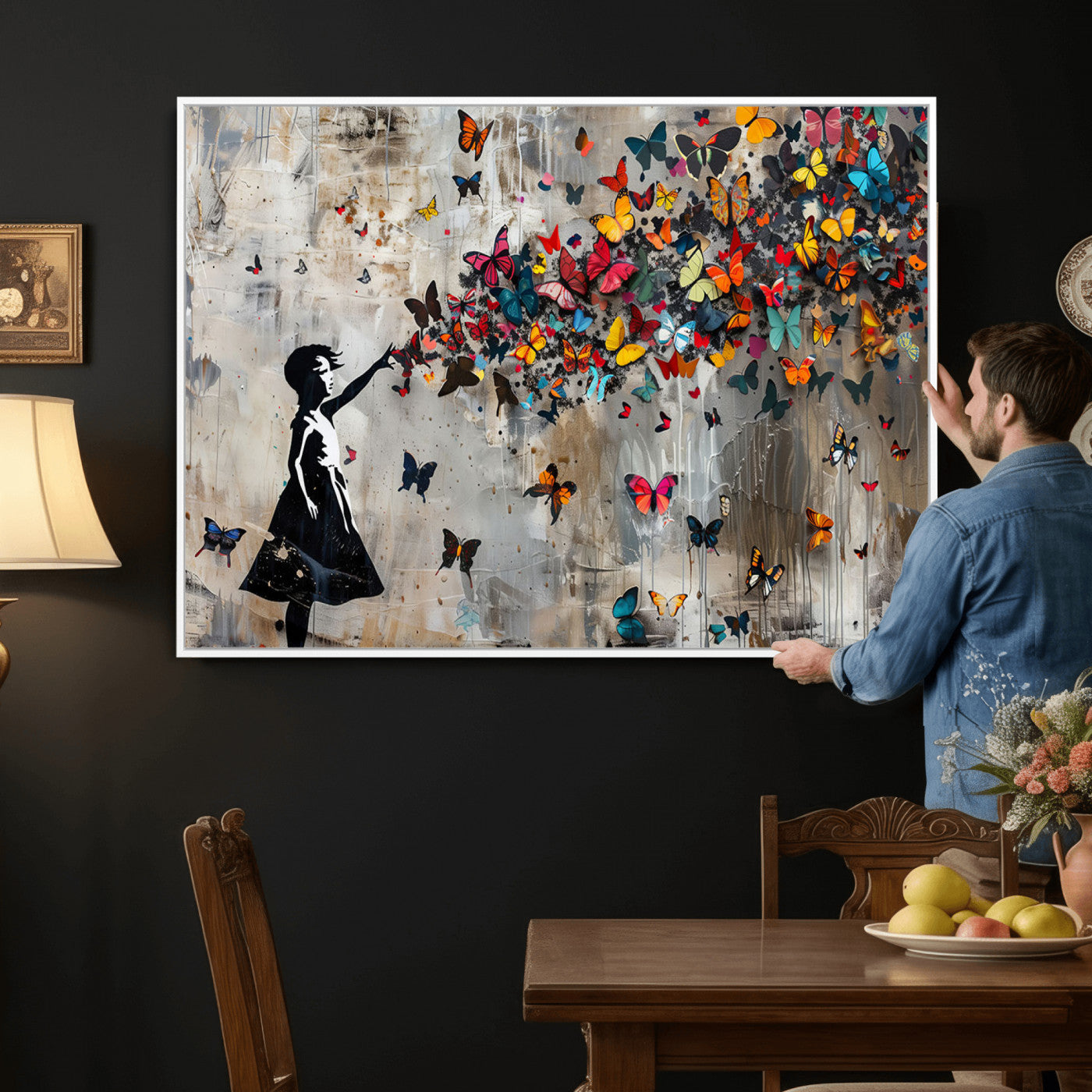 51446-MGV-CV-36X24 - Banksy Butterfly Girl Wall Art | 3-Piece Butterfly Girl Canvas