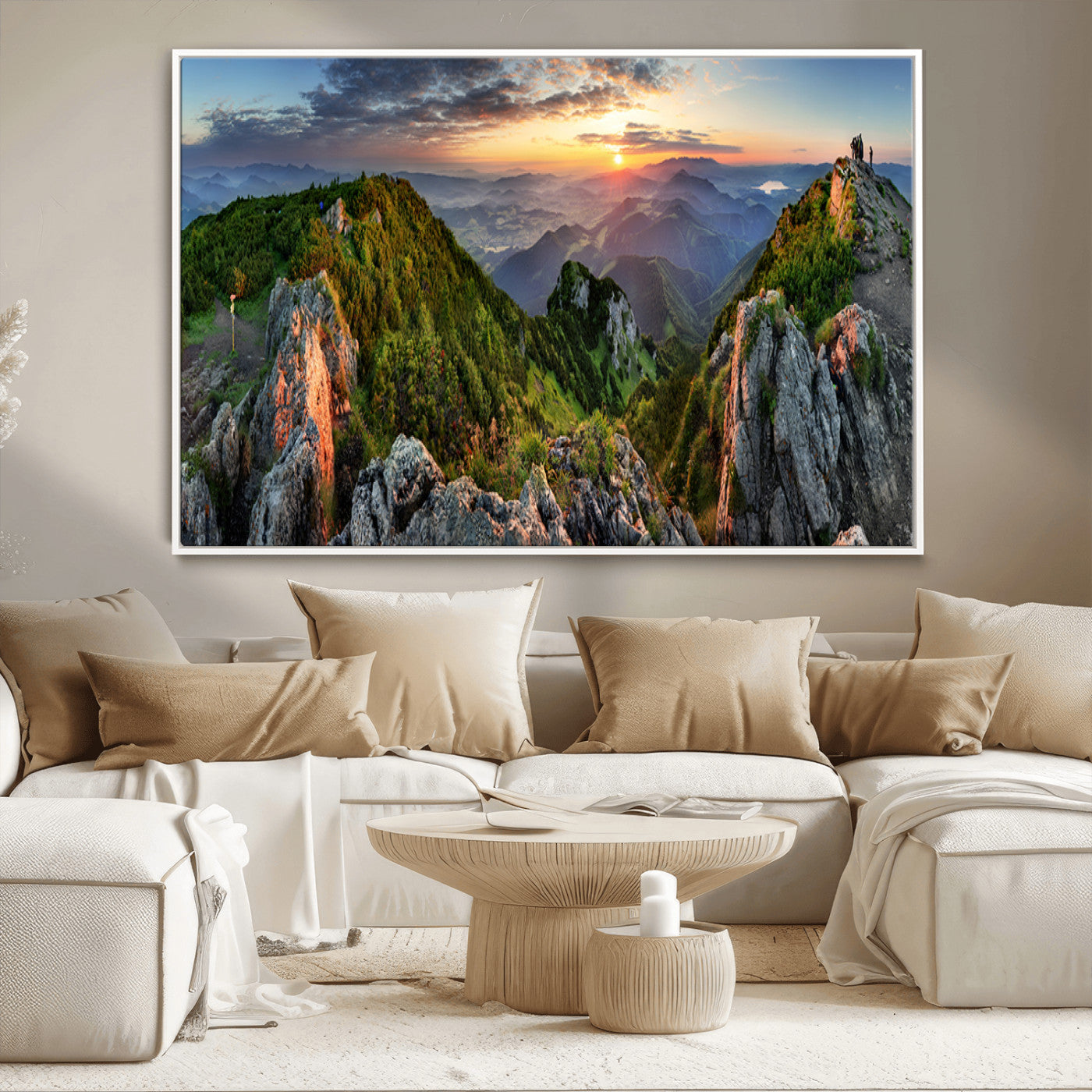 51582565-MGV-CV-36X24-Mountain Sunset Panoramic Wall Art Canvas Print – Framed Scenic Wilderness Scene with Majestic Summit Artwork for Home, Office