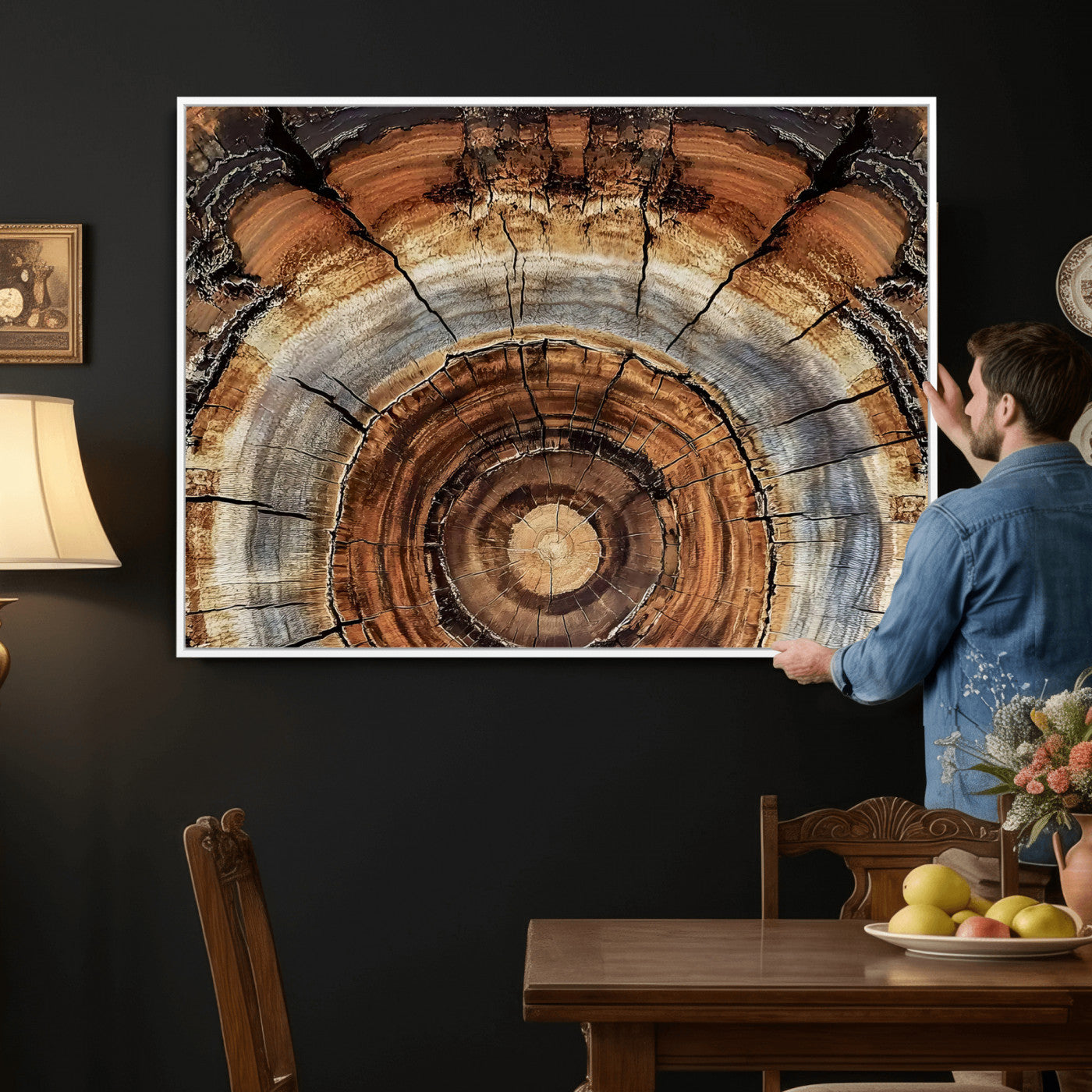 15184146-MGV-CV-36X24 - Tree Rings Wall Art Canvas Print, Framed Wood Texture Art Picture Print, Rustic Pattern Perfect Rustic Organic Decor Artwork