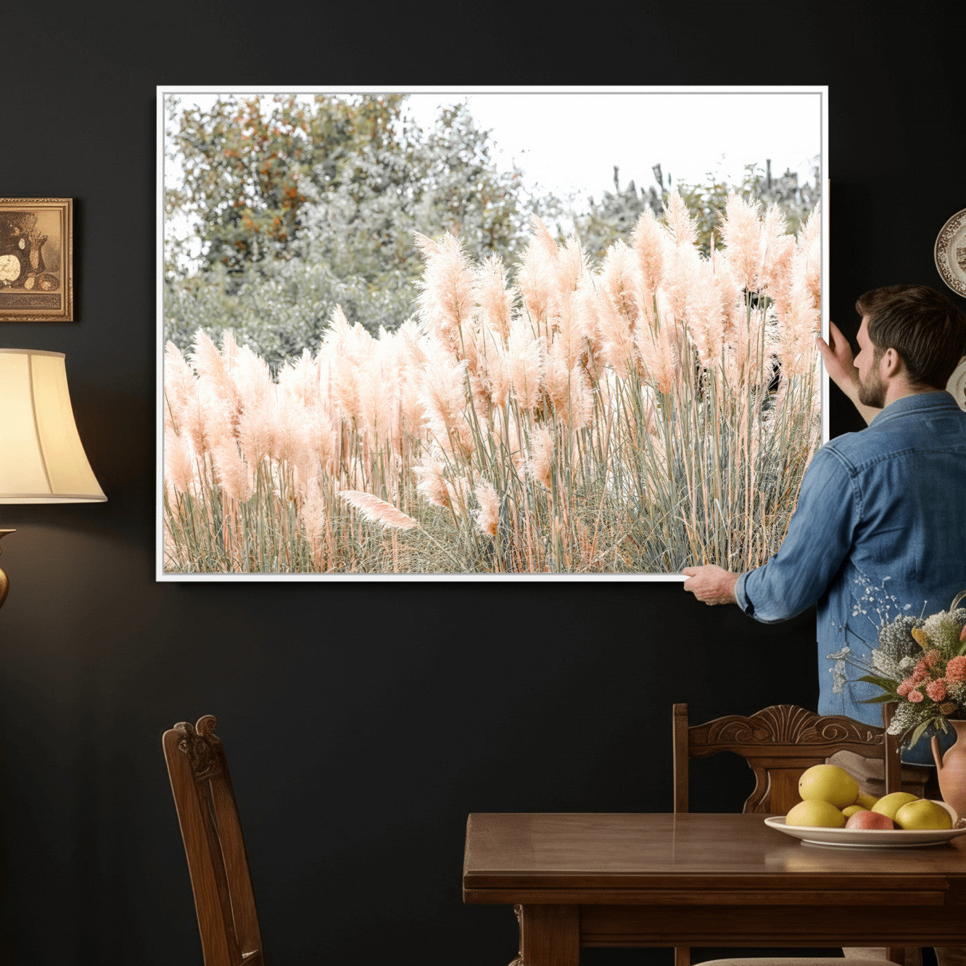 21826392-MGV-CV-36X24 - Pampas Grass Wall Art – Soft Blush Hues and Natural Texture Canvas Print, Serene Outdoors & Botanical Charm for Living Room or Nature Decor