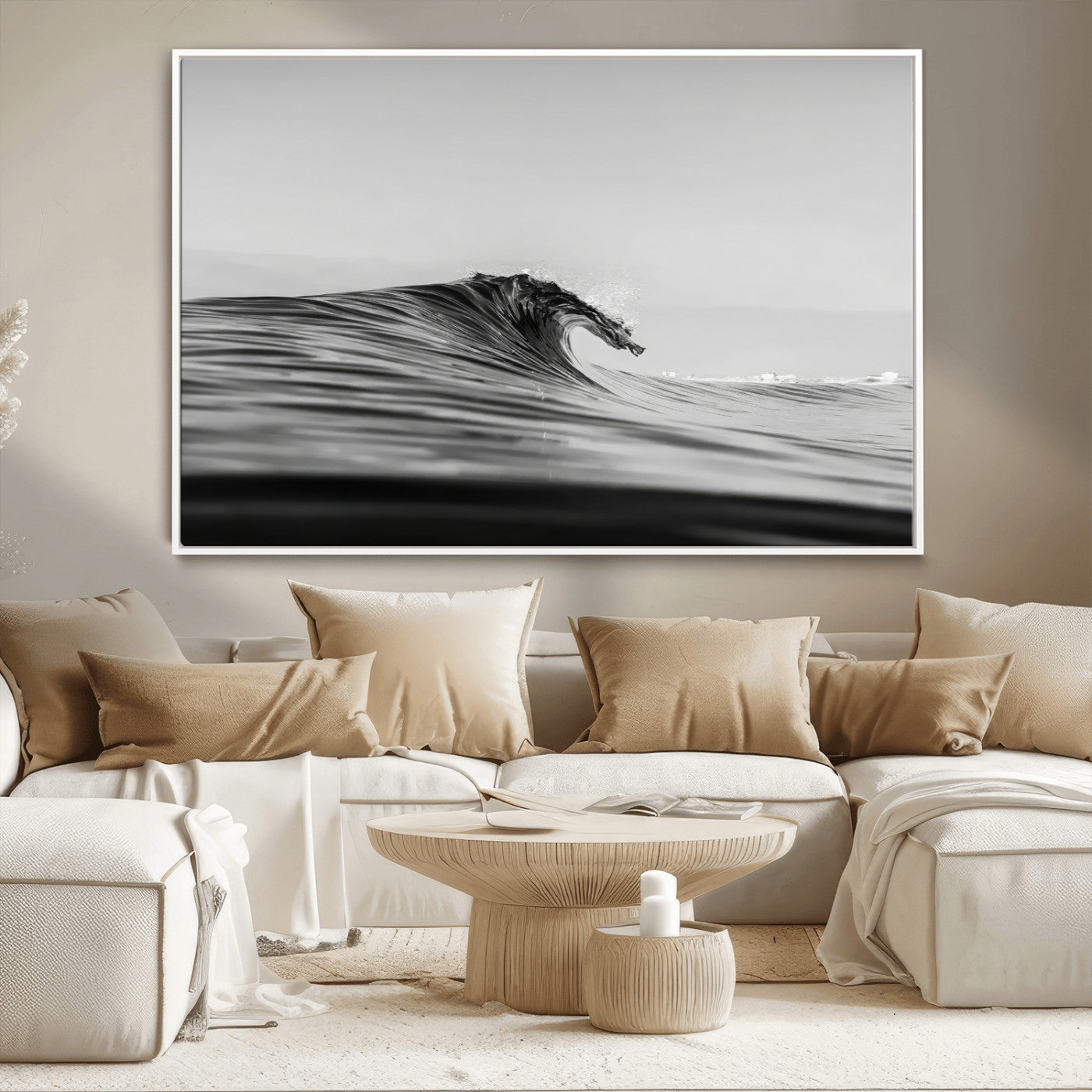 -Black Wave Wall Art Canvas Print, Framed Abstract Surf Art Picture Print, Minimalist Ocean Perfect Minimalist Coastal Decor Artwork