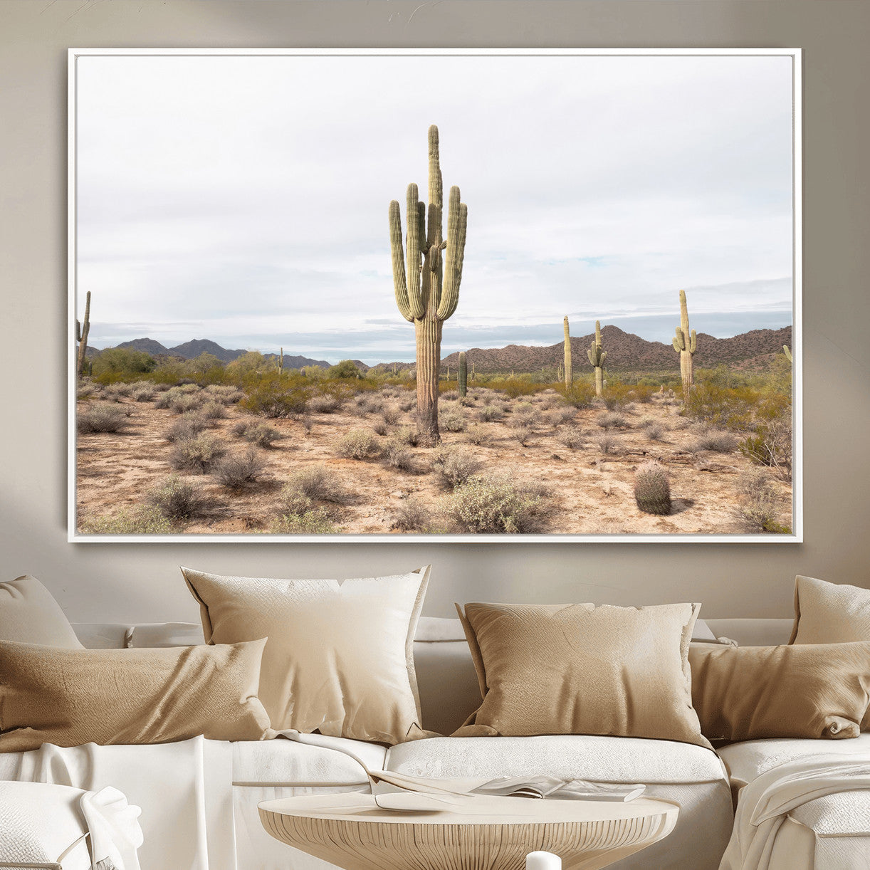 MGV-FC-36X24 - Saguaro Cactus Wall Art Canvas Print, Framed Desert Cactus Art Picture Print, Earthy Desert Perfect Southwestern Boho Decor Artwork