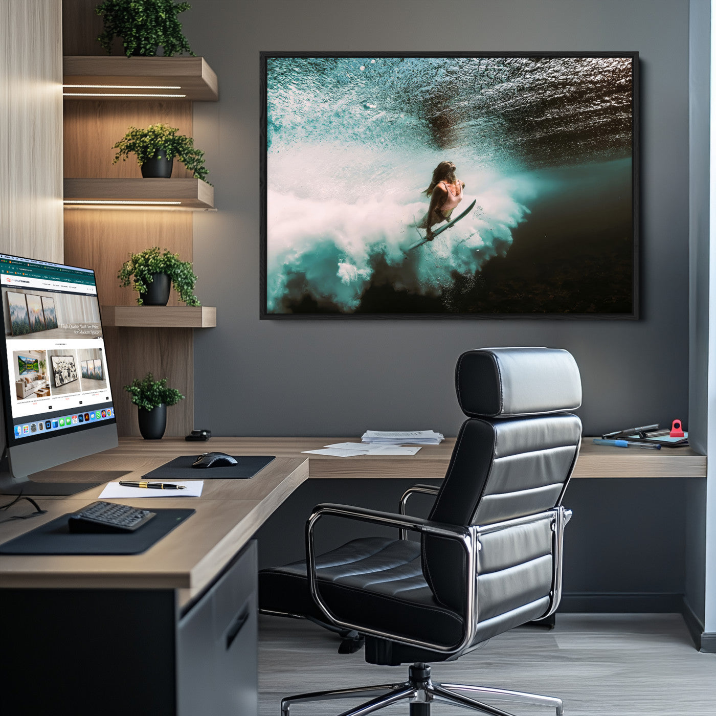 85923512-MGV-CV-40X27-Vibrant Aquatic Motion Wall Art Canvas Print – Framed Underwater Swimming Scene Artwork for Home, Office Decor