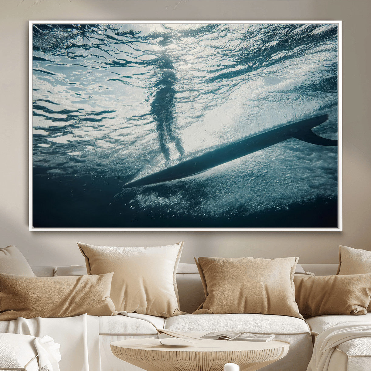 MGV-FC-36X24 - Submerged Surf Wall Art Canvas Print, Framed Underwater Perspective Art Picture Print, Ocean Surf Perfect Coastal Adventure Decor Artwork