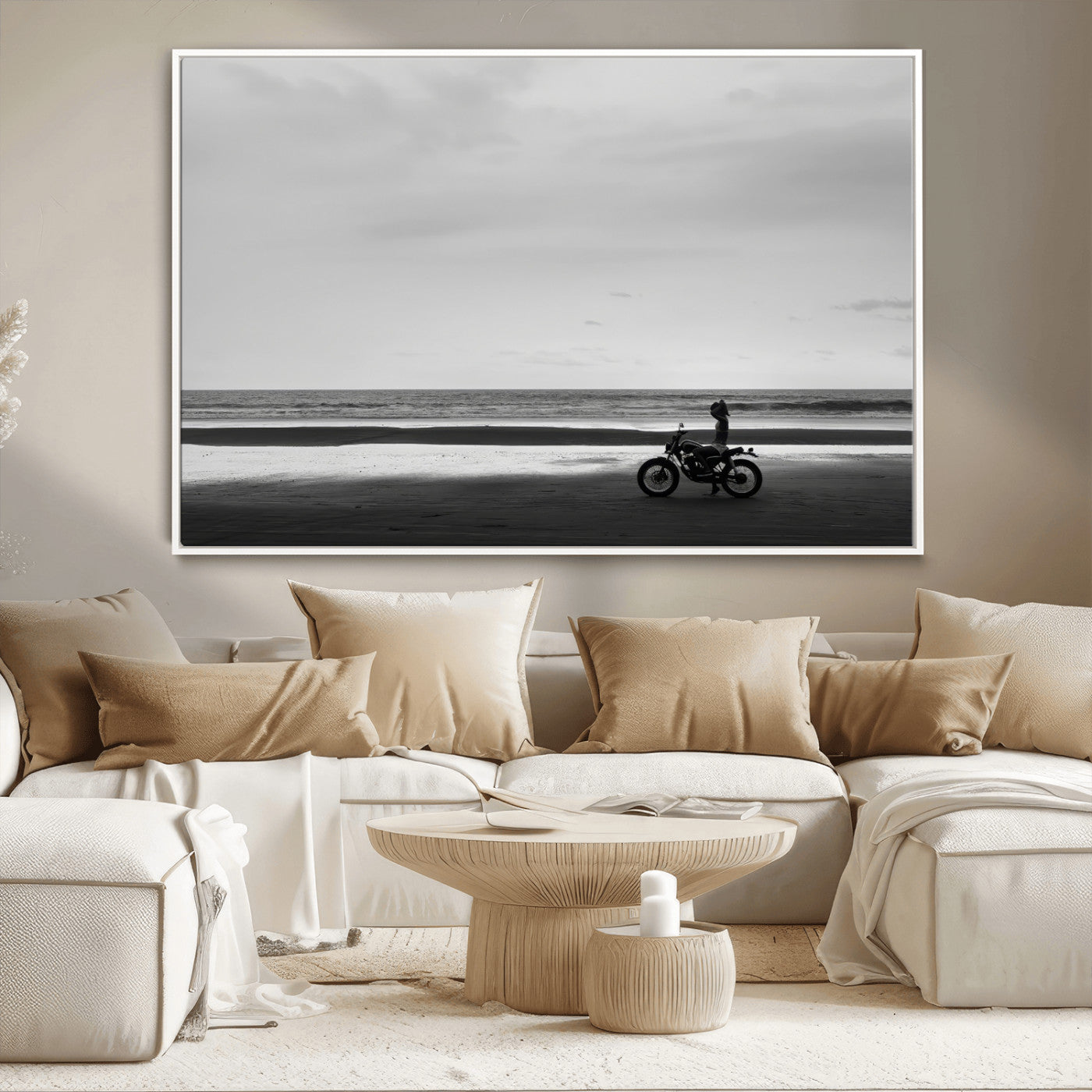 84739358-MGV-CV-36X24-Motorcycle Beach Wall Art Canvas Print – Framed Vintage Motorcycle Art Picture Biker Artwork for Home Office