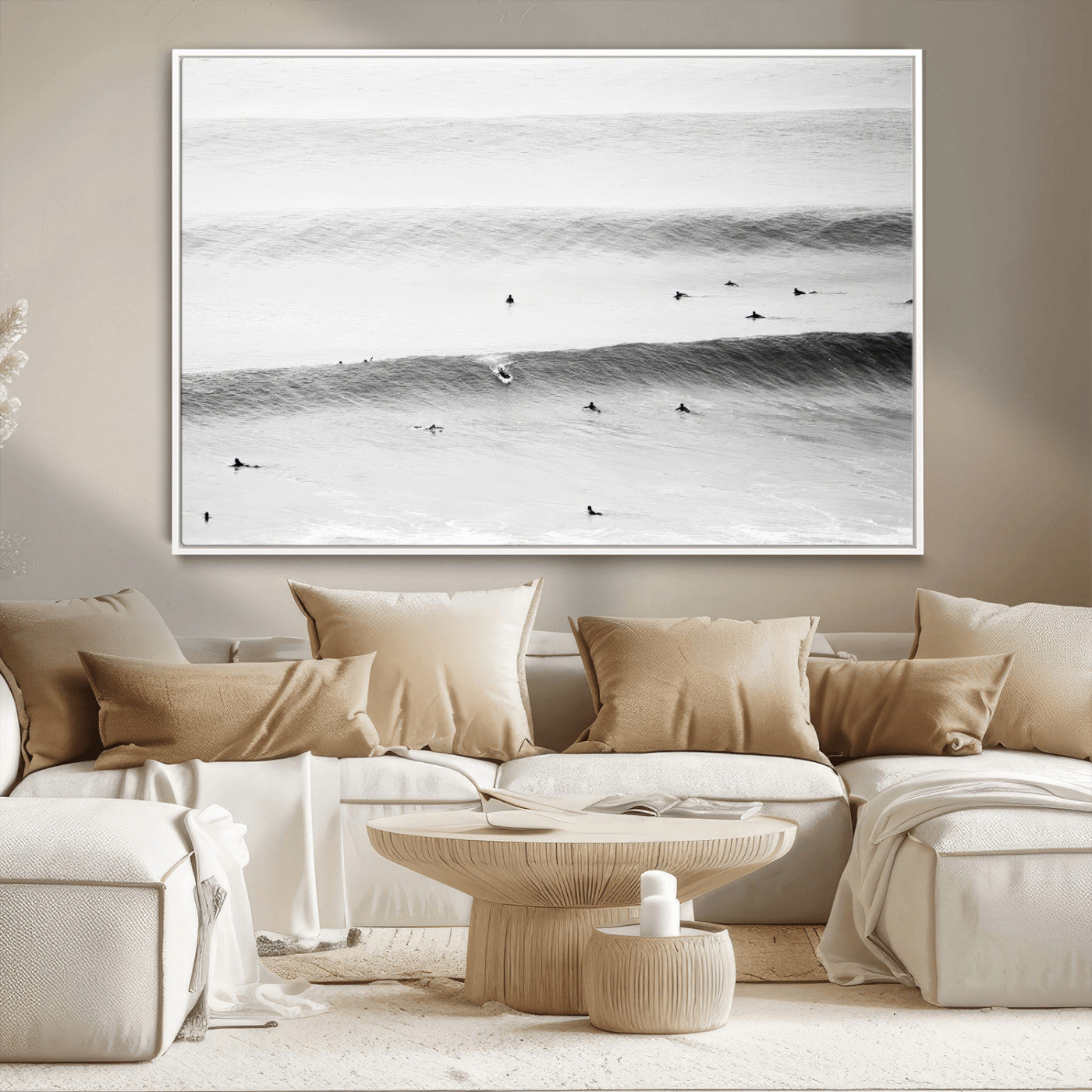 54291445-MGV-CV-36X24-Black White Ocean Wall Art Canvas Print – Framed Coastal Sport Scene with Ocean Culture Artwork for Home, Office