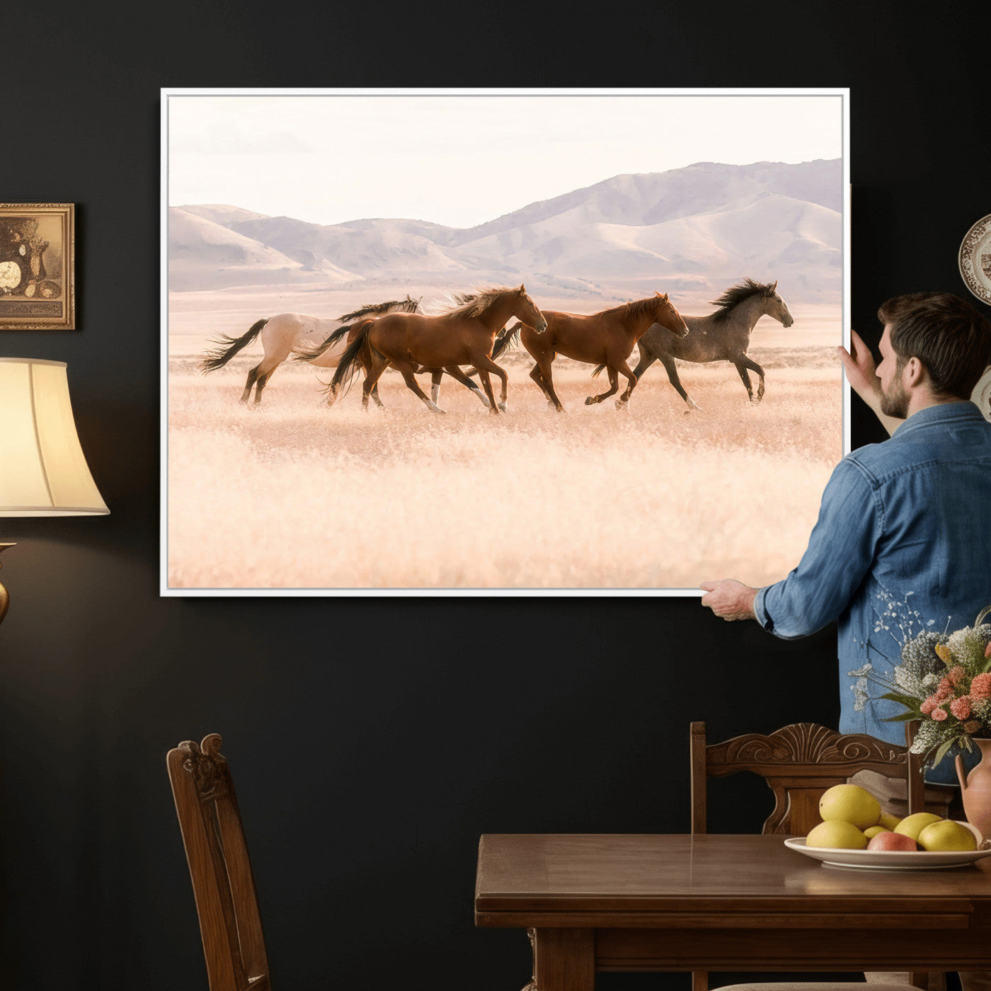 HORSESH-MGV-CV-36X24 - Wild Horses Wall Art – Running Freedom Canvas Print, Graceful Movement, Outdoor Landscape, Nature’s Power and Spirit, Home or Office Decor