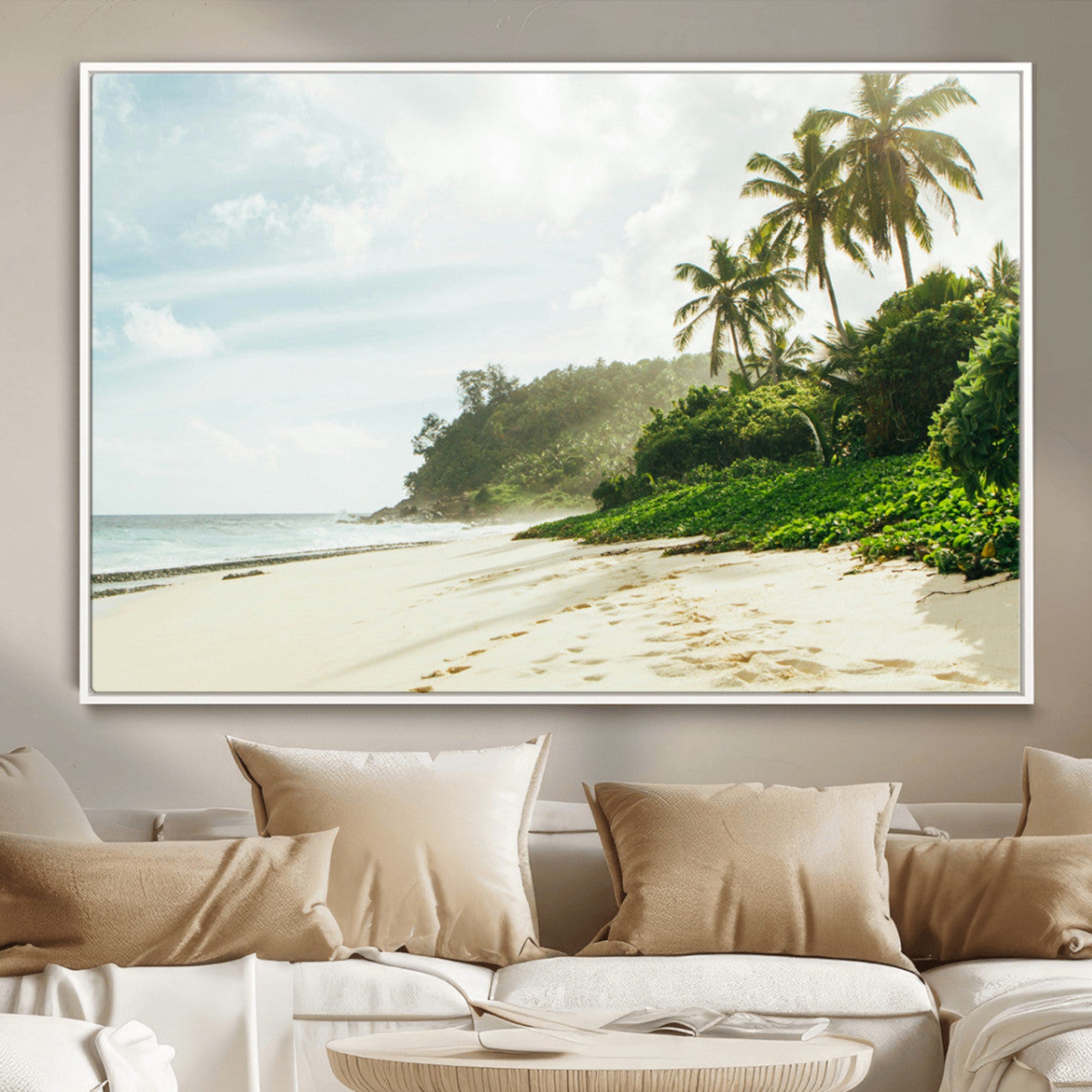 42984524-MGV-CV-36X24-Relaxing Beach Wall Art Canvas Print – Framed Ocean View Art Picture Coastal Serenity Artwork for Home Office