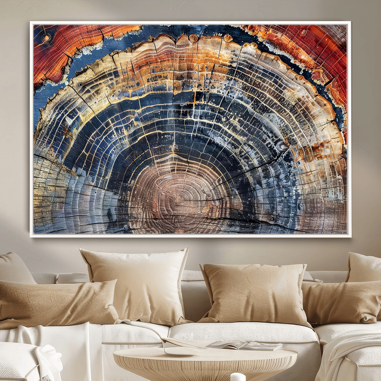 60292921-MGV-FC-36X24 - Vintage Tree Rings Wall Art Canvas Print – Framed Wood Art Picture Petrified Wood Artwork for Home, Office, Living Room