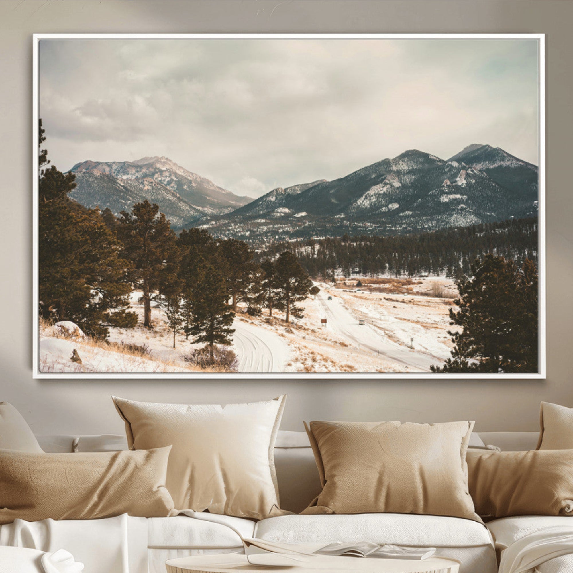 77311749-MGV-CV-36X24-Mountain Landscape Wall Art Canvas Print – Framed Snowy Peaks Art Picture Alpine Aesthetic Artwork for Home Office
