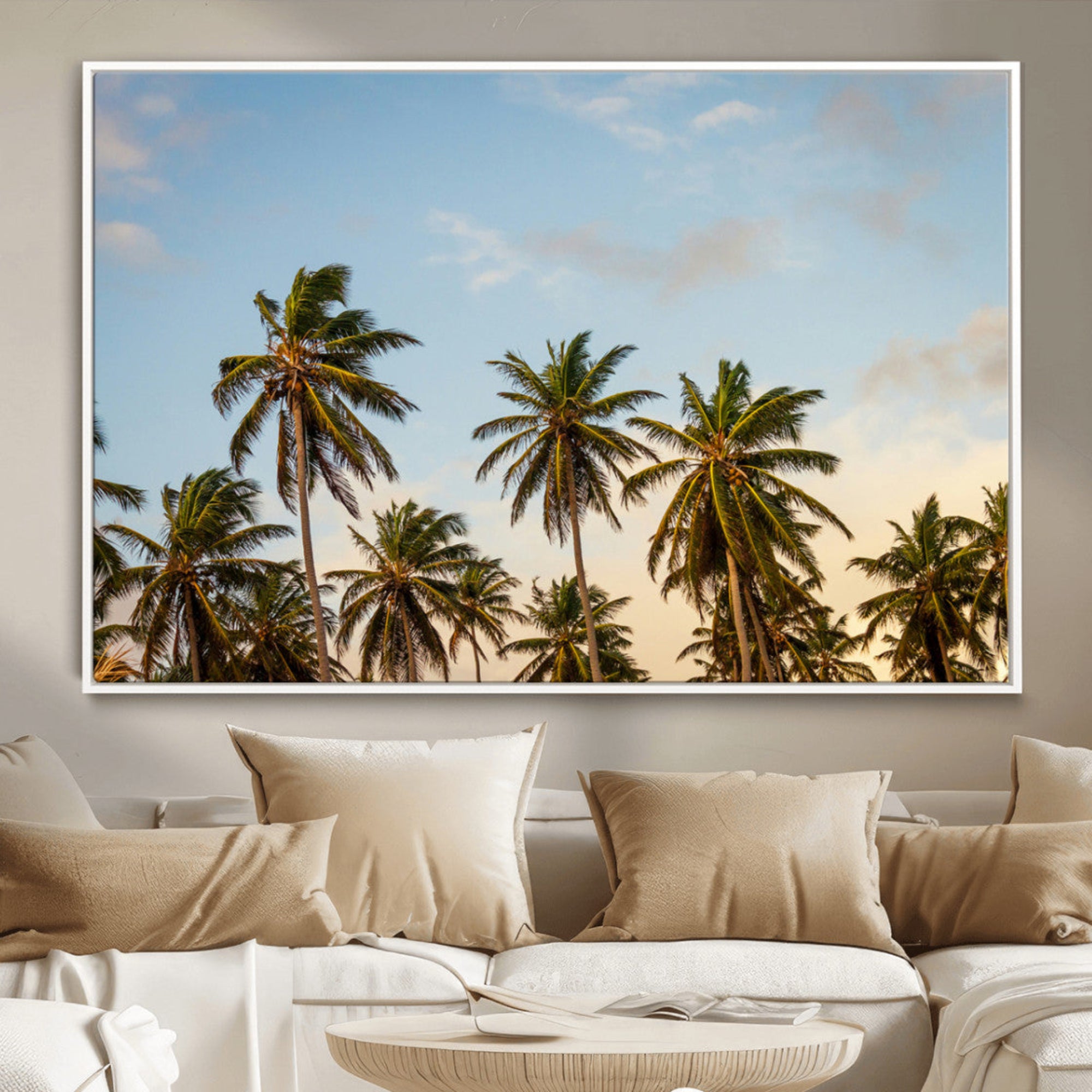 99033771-MGV-CV-36X24-Palms Wall Art Canvas Print – Framed Tropical Coastal Nature Scene Artwork for Home, Office, Living Room