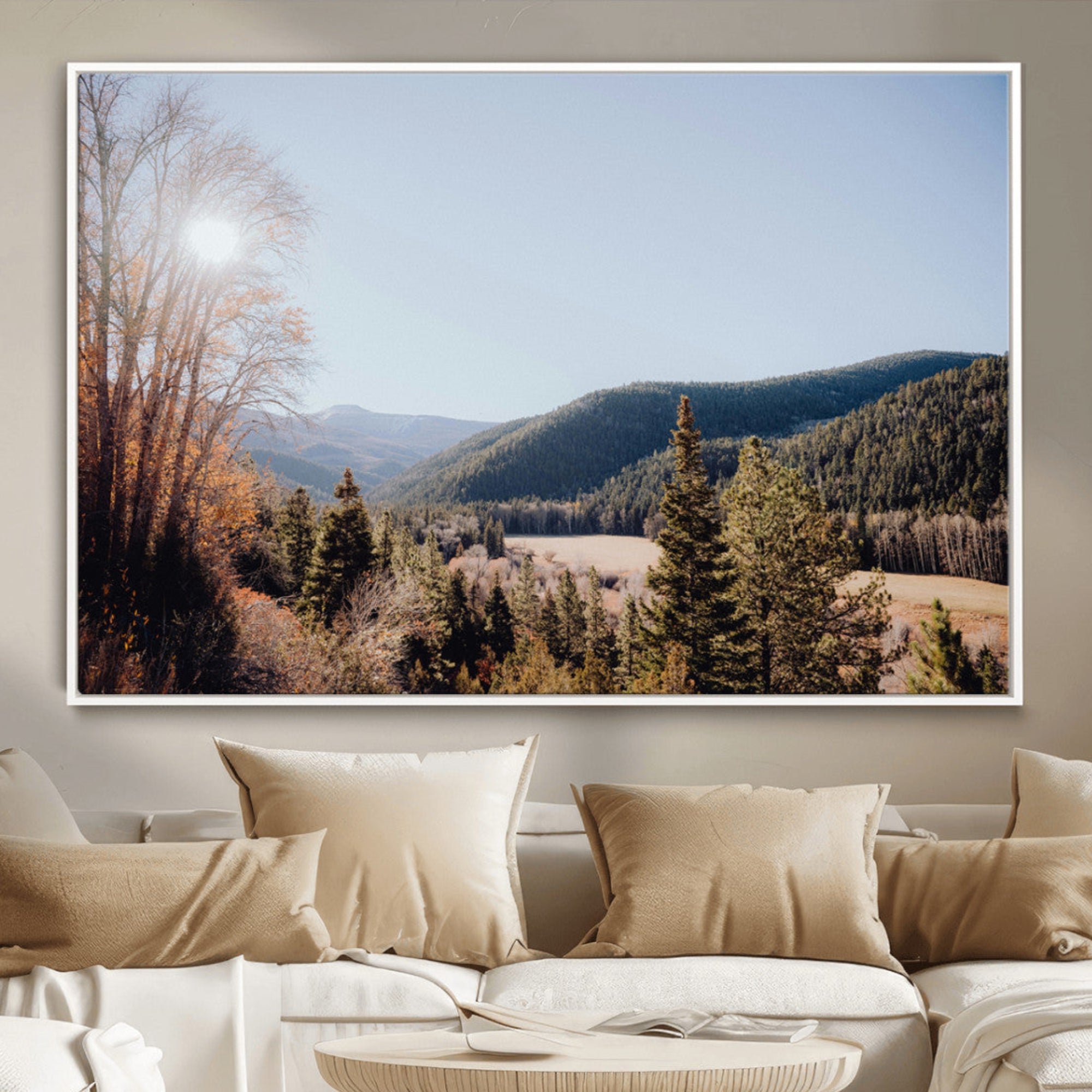 52941305-MGV-CV-36X24-Tropical Palm Trees Wall Art Canvas Print – Framed Sunset Sky Minimalist Coastal Scene Artwork for Home, Office, Living Room