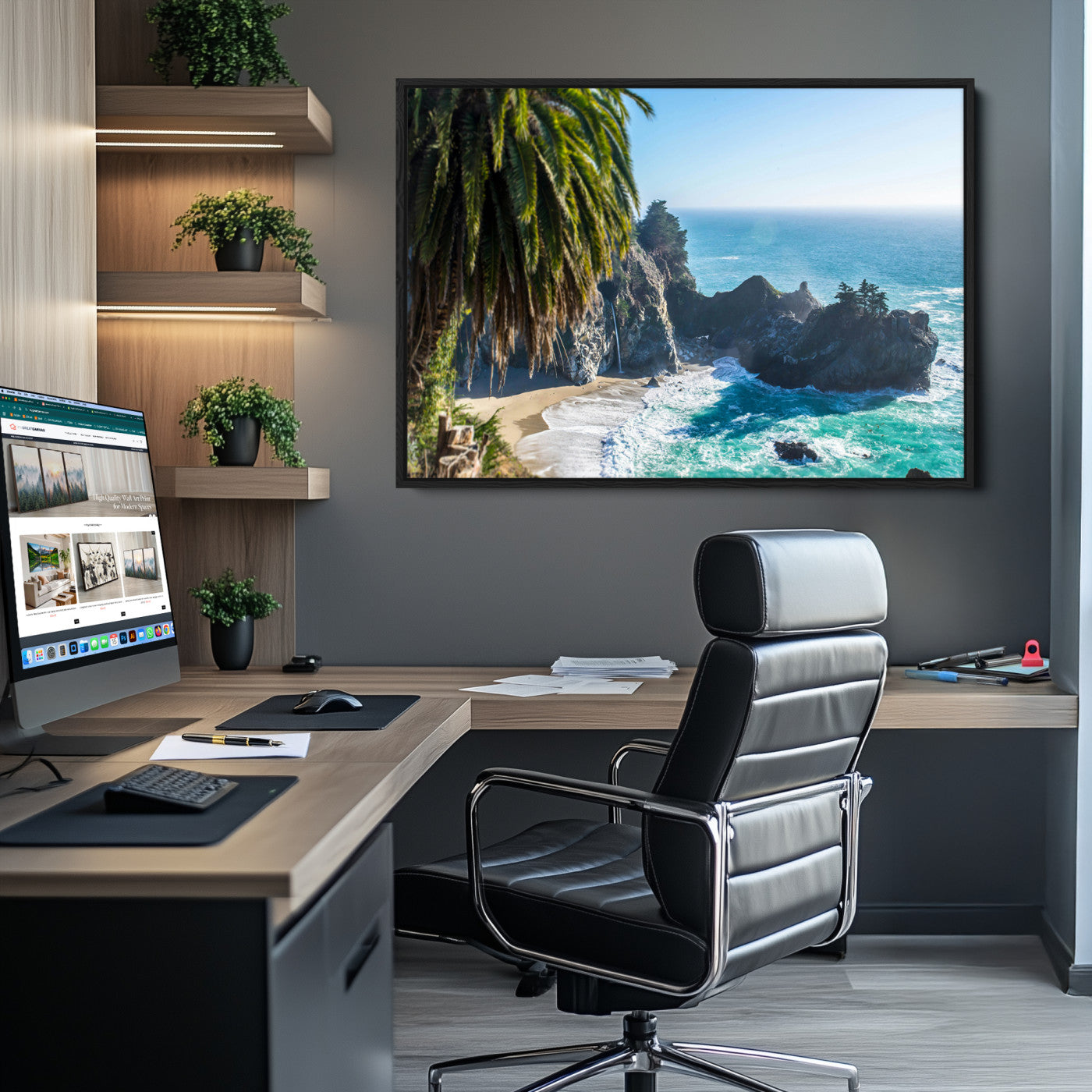 -Big Sur Wall Art Canvas Print – Framed California Coastline Tropical Ocean Photography Scenic Artwork for Home Office