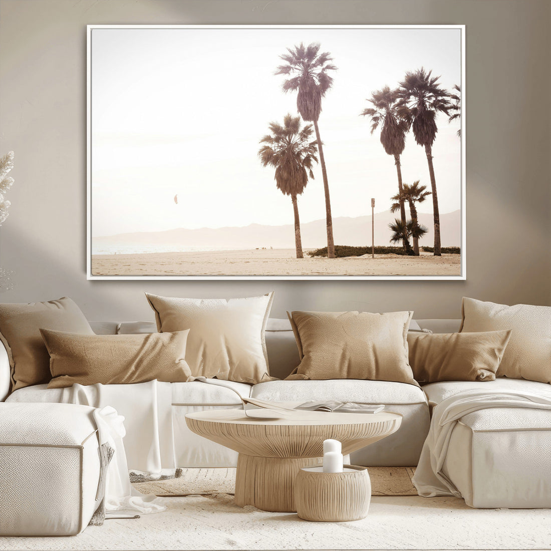 Coastal Light Wall Art Canvas Print, Framed Relaxing Shoreline Art, Minimalist Ocean Tropical Decor