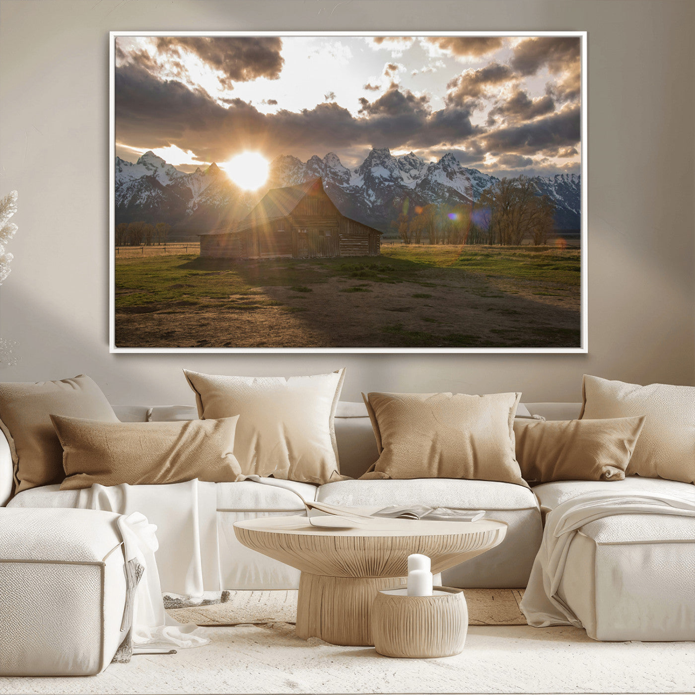 -Snowy Peaks Wall Art Canvas Print – Rustic Mountain Landscape Nature Escape Winter Forest Artwork for Home, Office