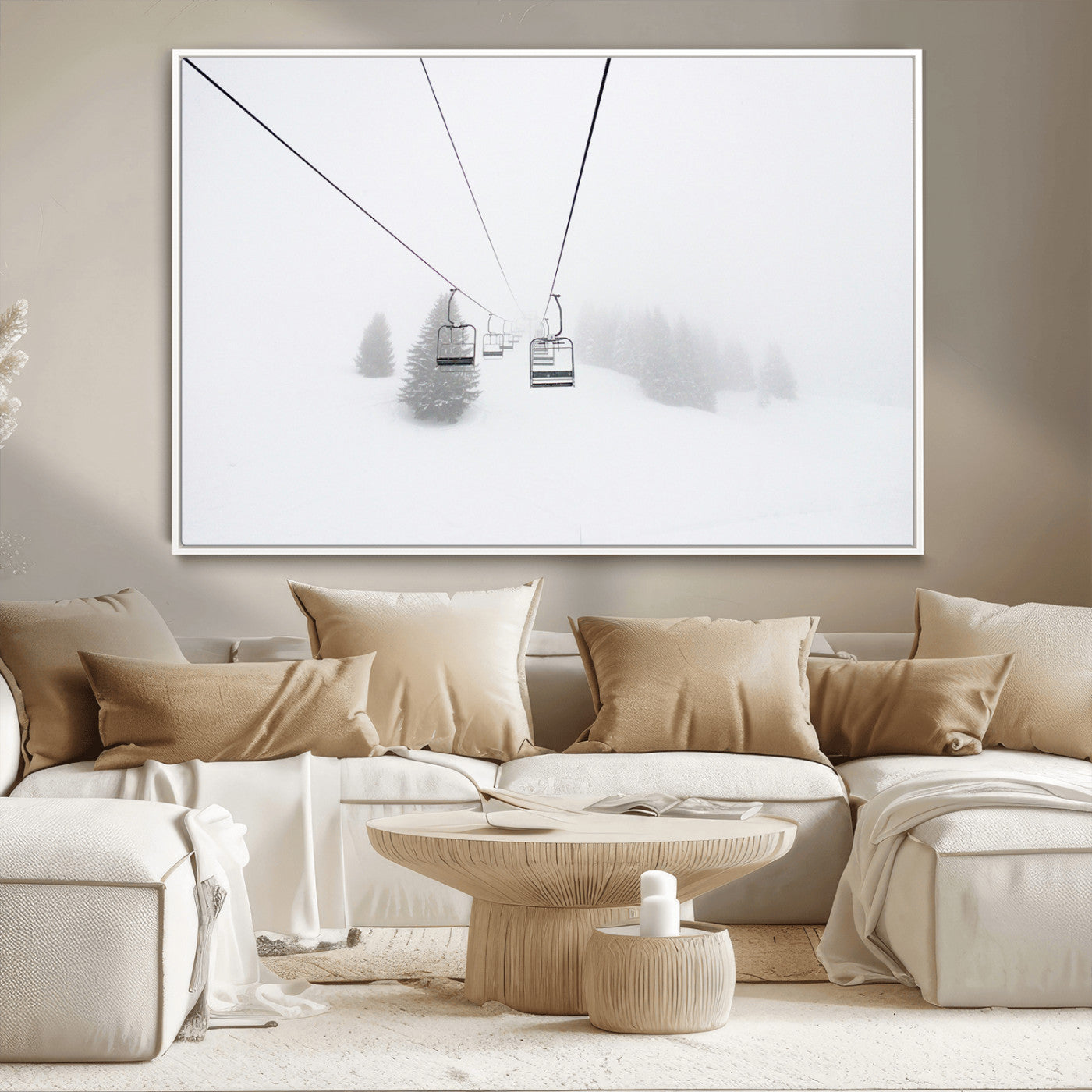 -Ski Lift Wall Art Canvas Print – Snowy Alpine Landscape Nordic Adventure Winter Mountains Artwork for Home, Office
