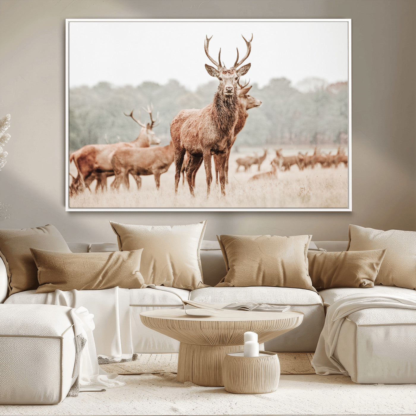 -Rustic Nature Wall Art Canvas Print – Stag Woodland Framed Wildlife Art Picture Print Perfect Lodge Decor