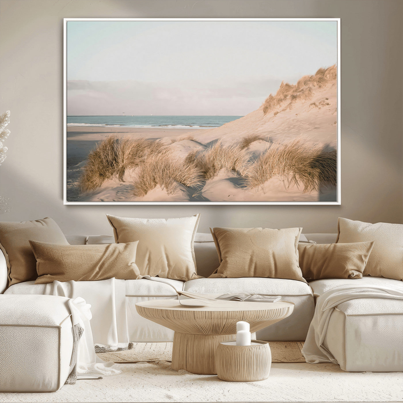 -Beach Landscape Wall Art Canvas Print – Framed Sand Dune Photography Minimalist Seascape Artwork for Home Office