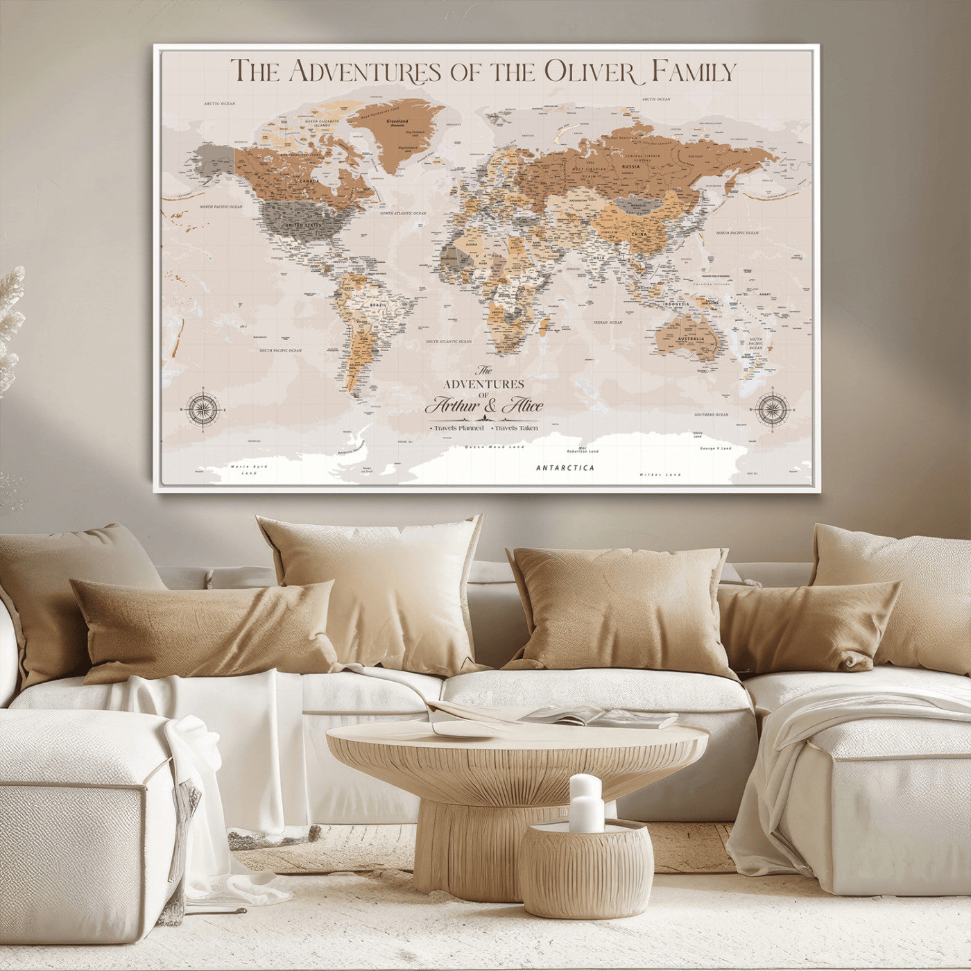 -Personalized Push Pin World Map Canvas – Custom Framed Travel Tracker Wall Art, Large Adventure Map with Pins for Home, Office