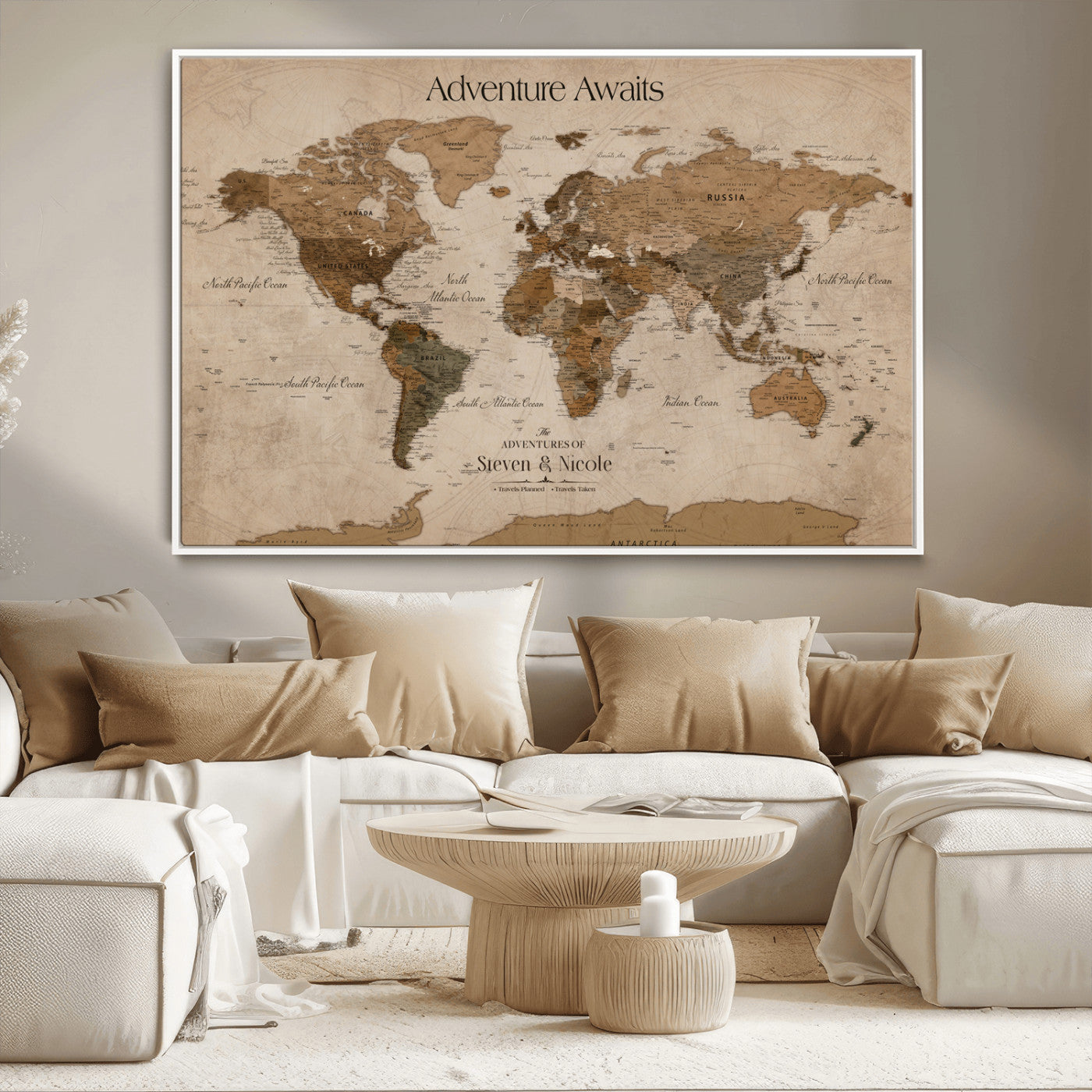 -Personalized Push Pin World Map Canvas – Custom Framed Travel Tracker Wall Art, Large Adventure Map with Pins for Home, Office