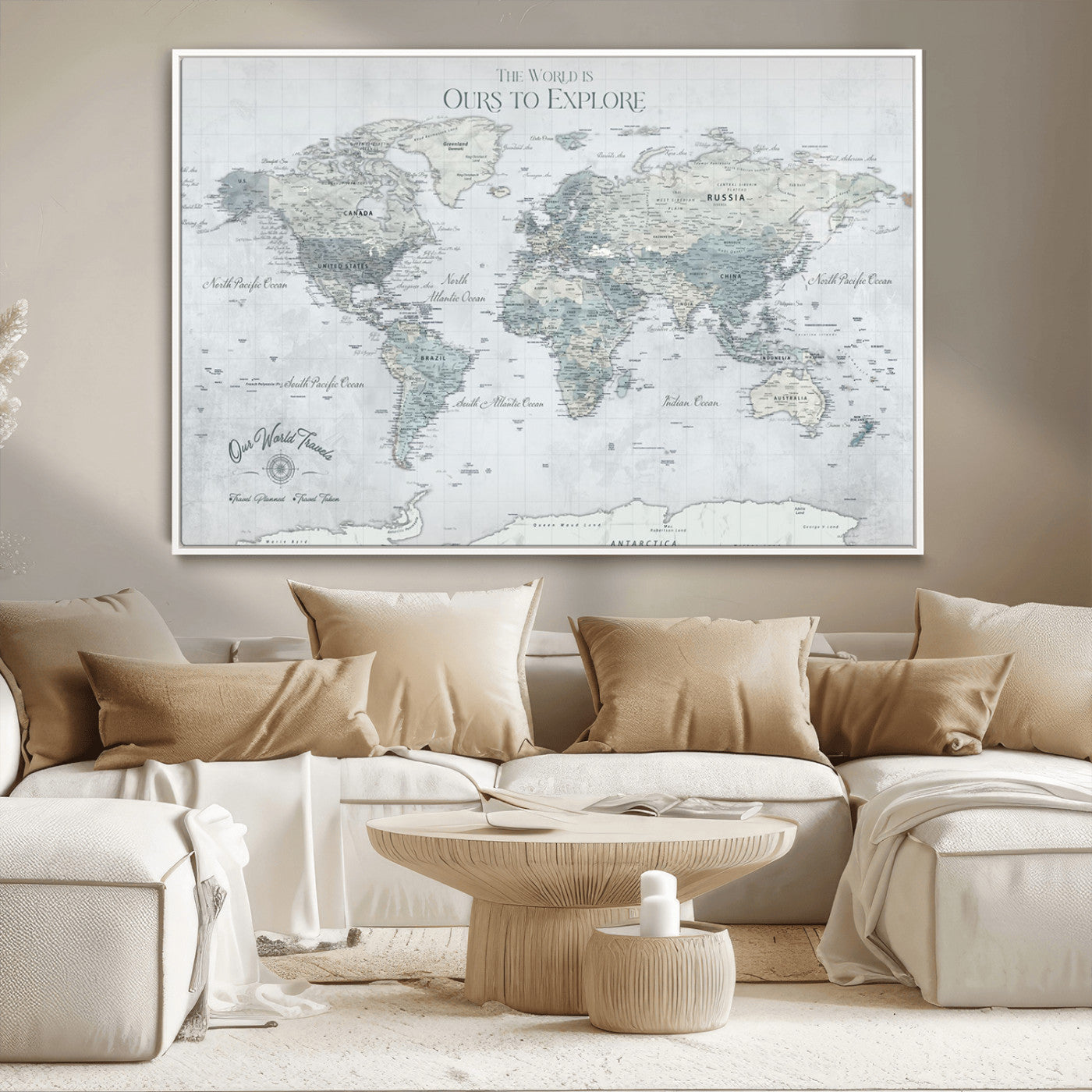 -Personalized Push Pin World Map Canvas Print – Custom Adventure Travel Map Framed Wall Art Gift for home, office