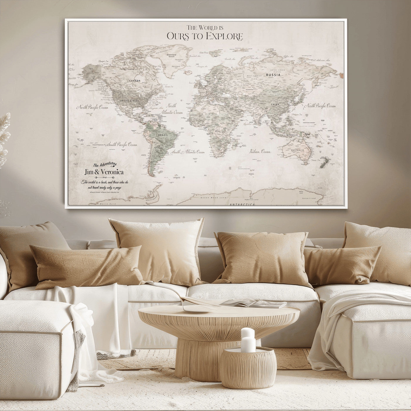 -Personalized Push Pin World Map Wall Art Canvas Print – Custom Framed Travel Tracker Gift for Couples or Family for home, office