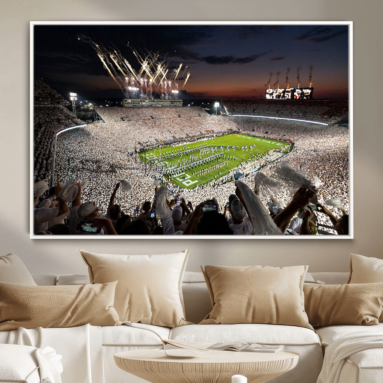 11221988-MGV-FC-36X24 - Epic Night Football Stadium Wall Art Canvas Print, Fireworks and Crowd Energy Game Day Excitement Decor for Home, Office