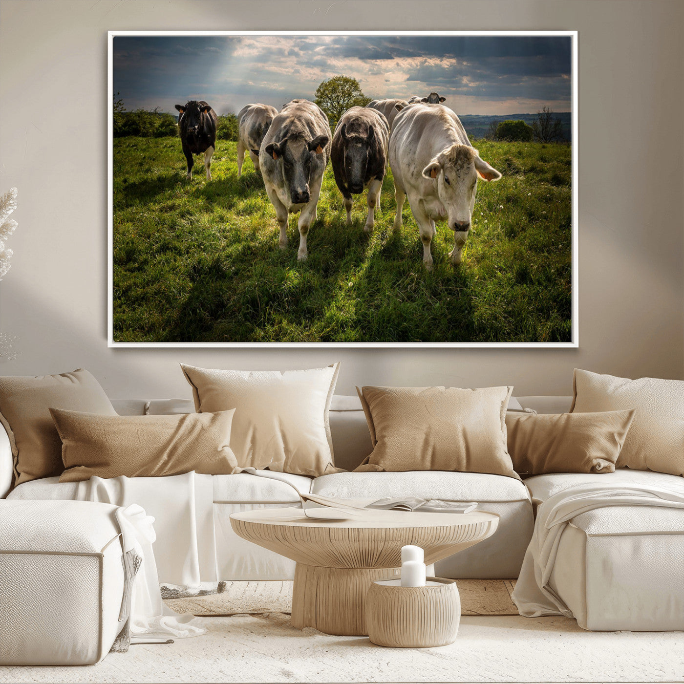 -Grazing Cattle Herd Pasture Green Field Livestock Natural Farm Animals Rural Life Outdoor Wall Art