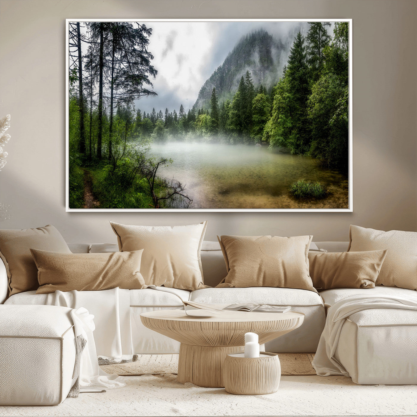-Misty Lake Forest Green Trees Calm Water Reflection Mountain Fog Nature Landscape Outdoor Scenic