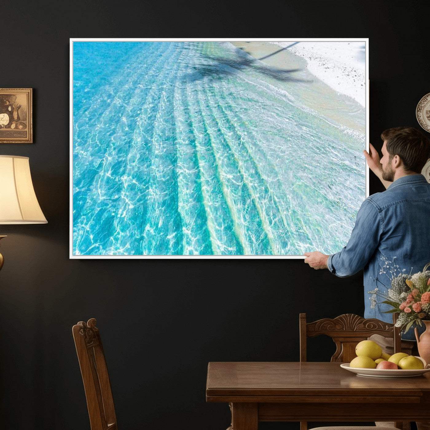 46233906-MGV-CV-36X24 - Serene Clear Blue Ocean Water Canvas Wall Art – Soft White Sand Shore Coastal Print for Home Decor, Relaxation, and Tranquil Vibes