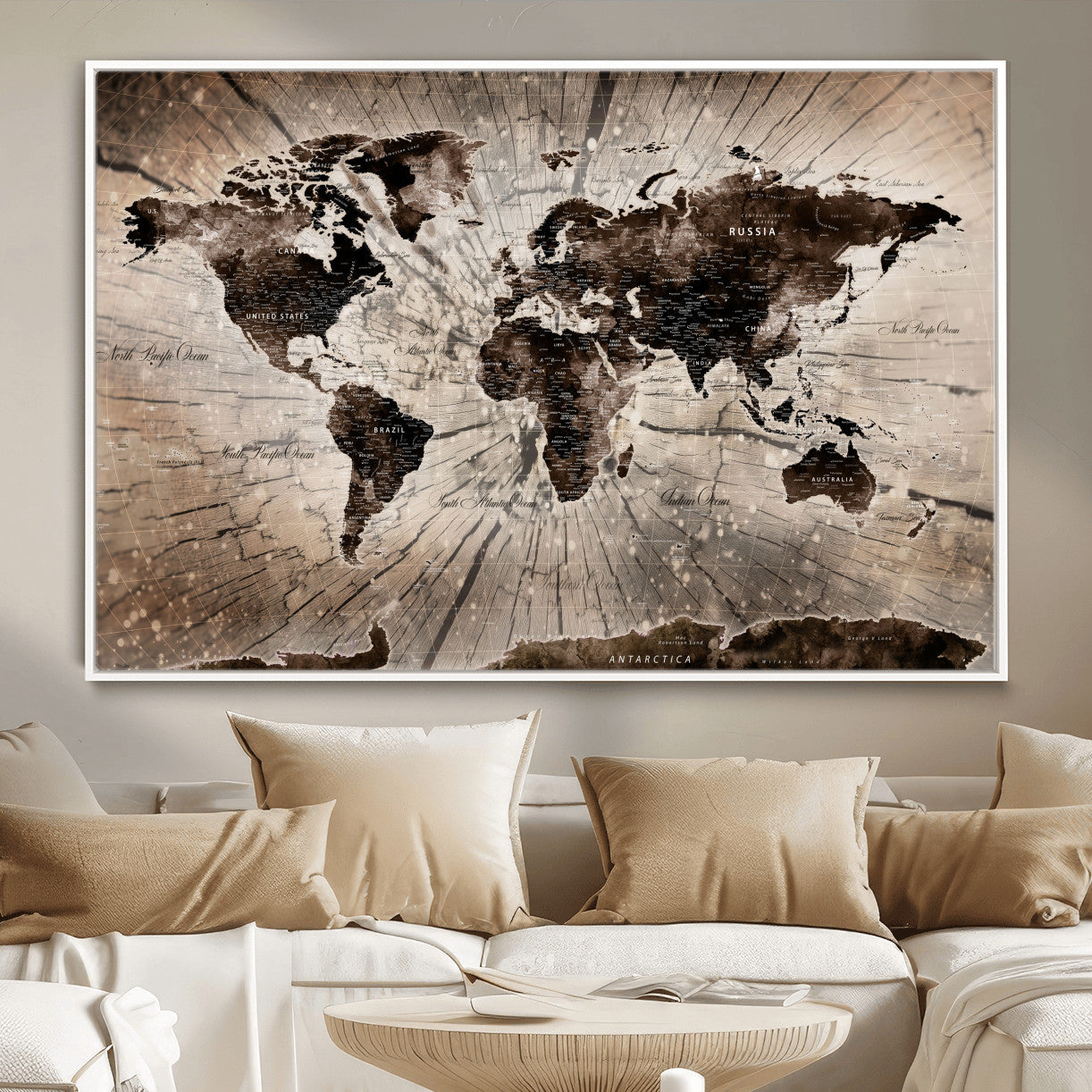 35326624-MGV-FC-36X24 - World Map Wall Art Canvas Print, Modern Decorative Framed Map Artwork Prints for Living Room, Office, Bedroom Wall Decor