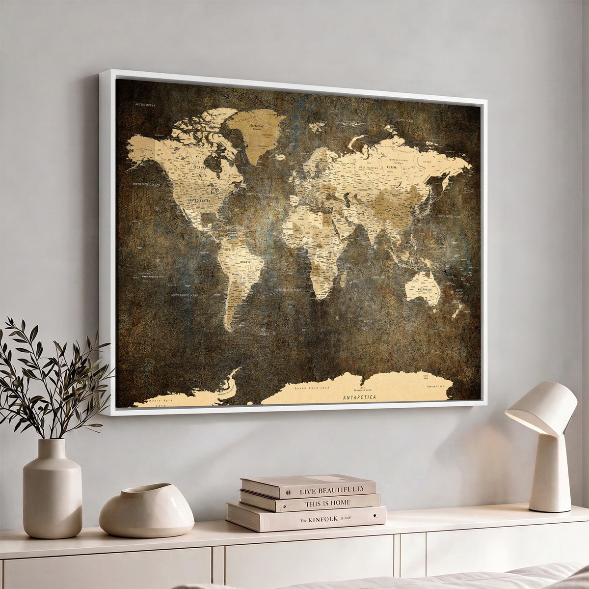 89742472-MGV-CV-36X24 - Large Framed Vintage World Map Wall Art Print for Home Wall
