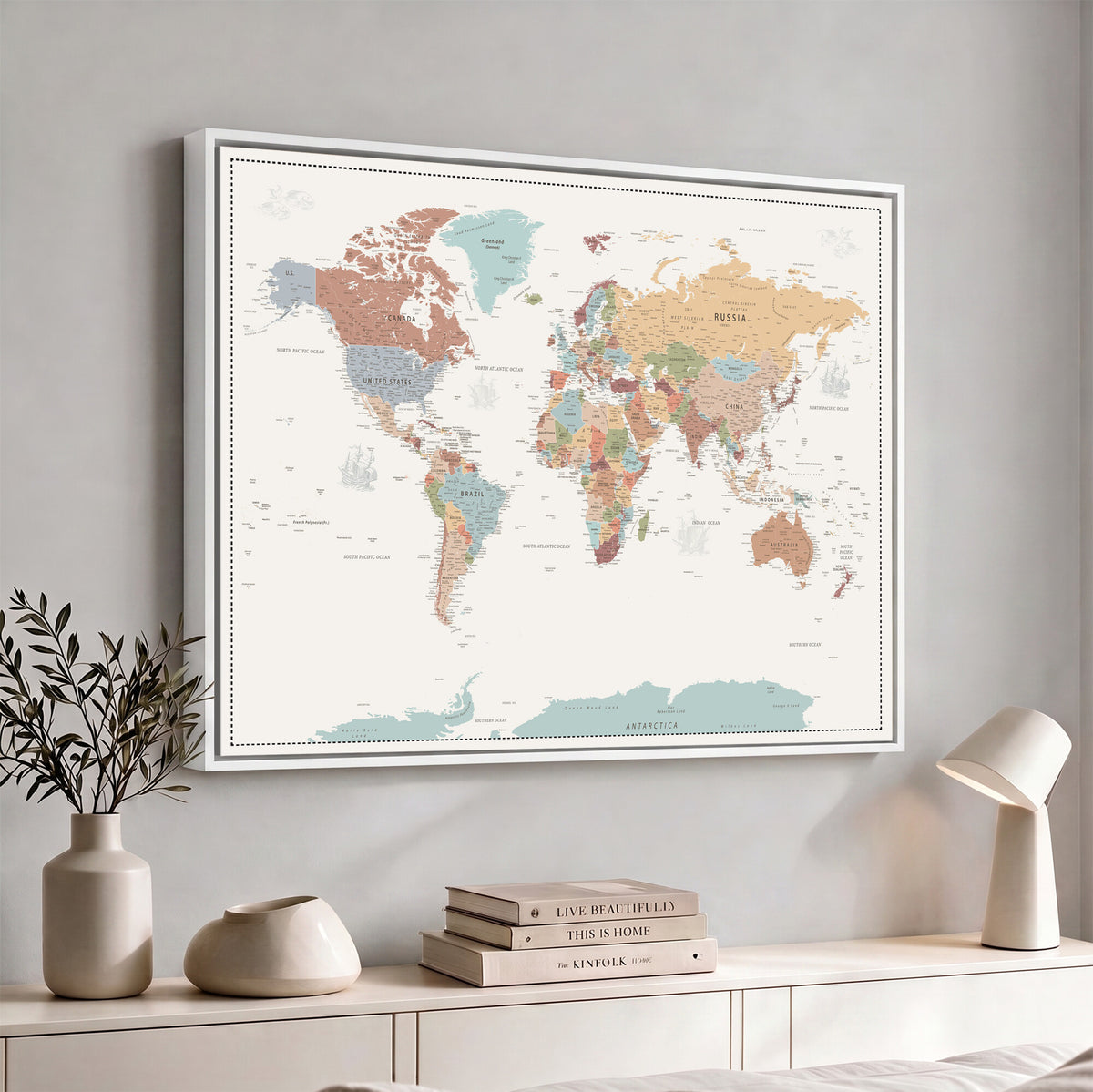 63447567-MGV-CV-36X24 - Pastel Colors World Map Wall Art Canvas Print