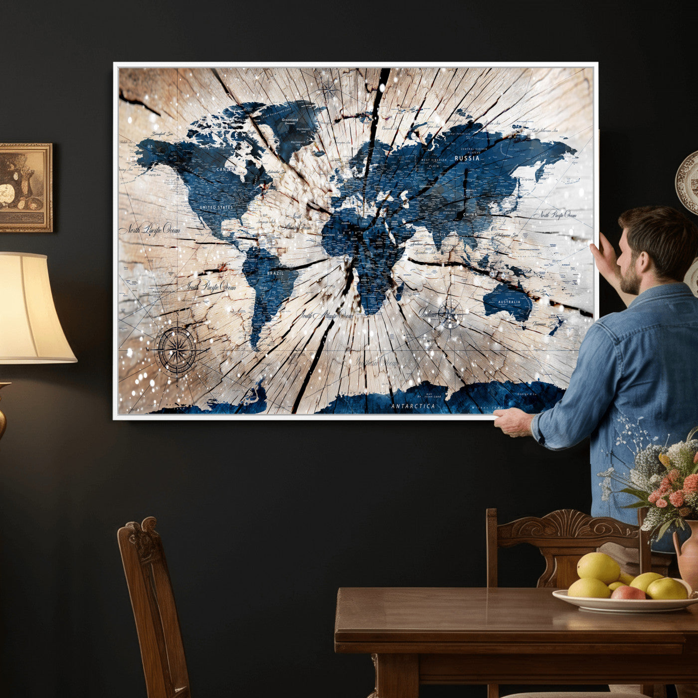 19478704-MGV-CV-36X24 - World Map Wall Art Canvas Print, Modern Decorative Framed Map Artwork Prints for Living Room, Office, Bedroom Wall Decor