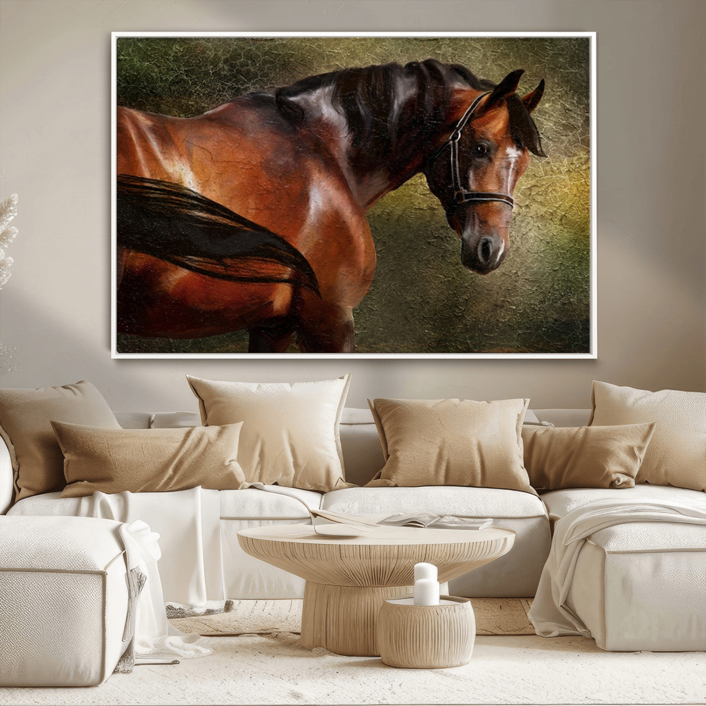 76810-MGV-CV-36X24-Majestic Brown Horse Wall Art Canvas Print – Framed Equestrian Artwork with Elegant Stallion Artwork for Home or Office Decor