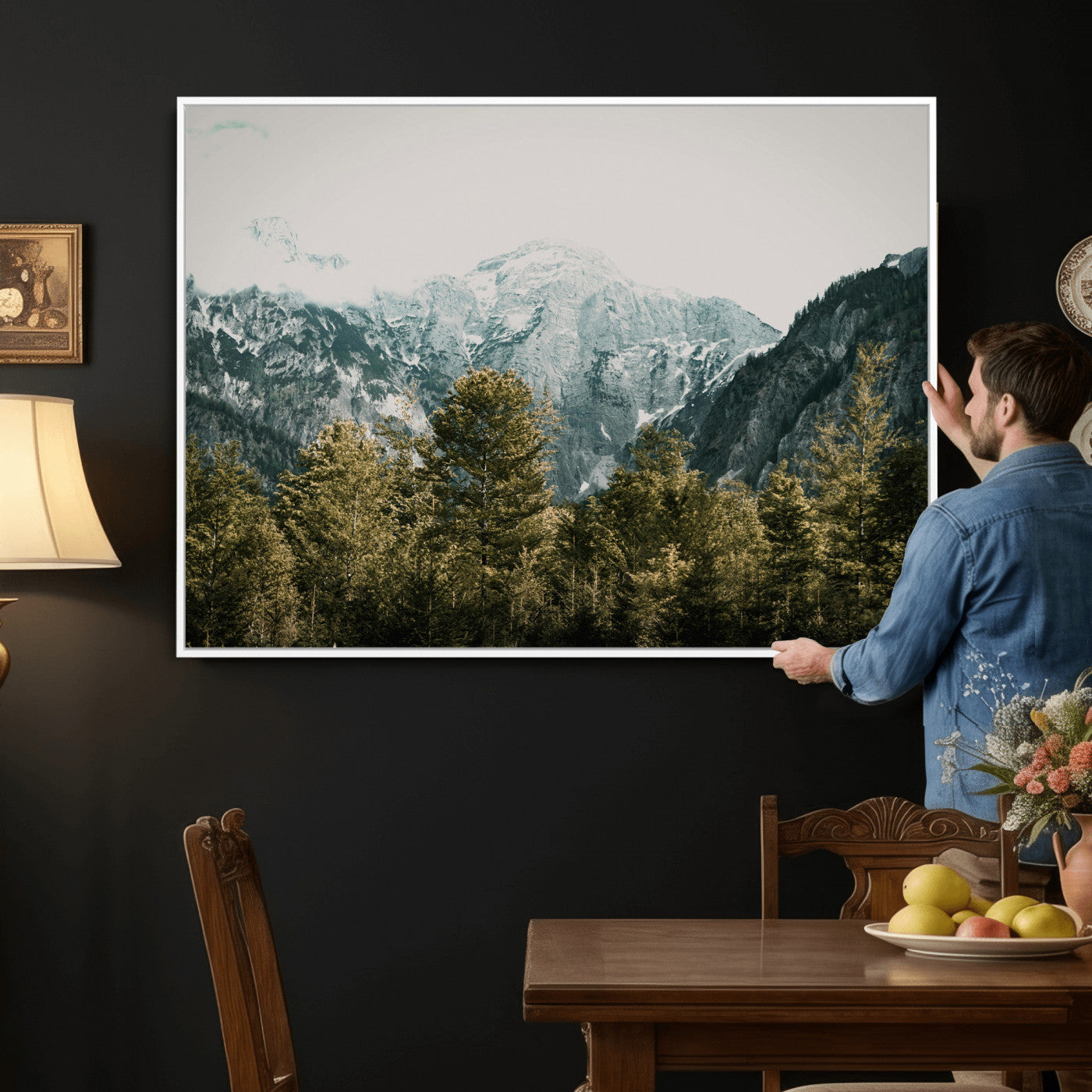 48479662-MGV-CV-36X24 - Mountain Forest Wall Art Canvas Print, Alpine Landscape Nature Photography, Moody Wilderness Wall Decor