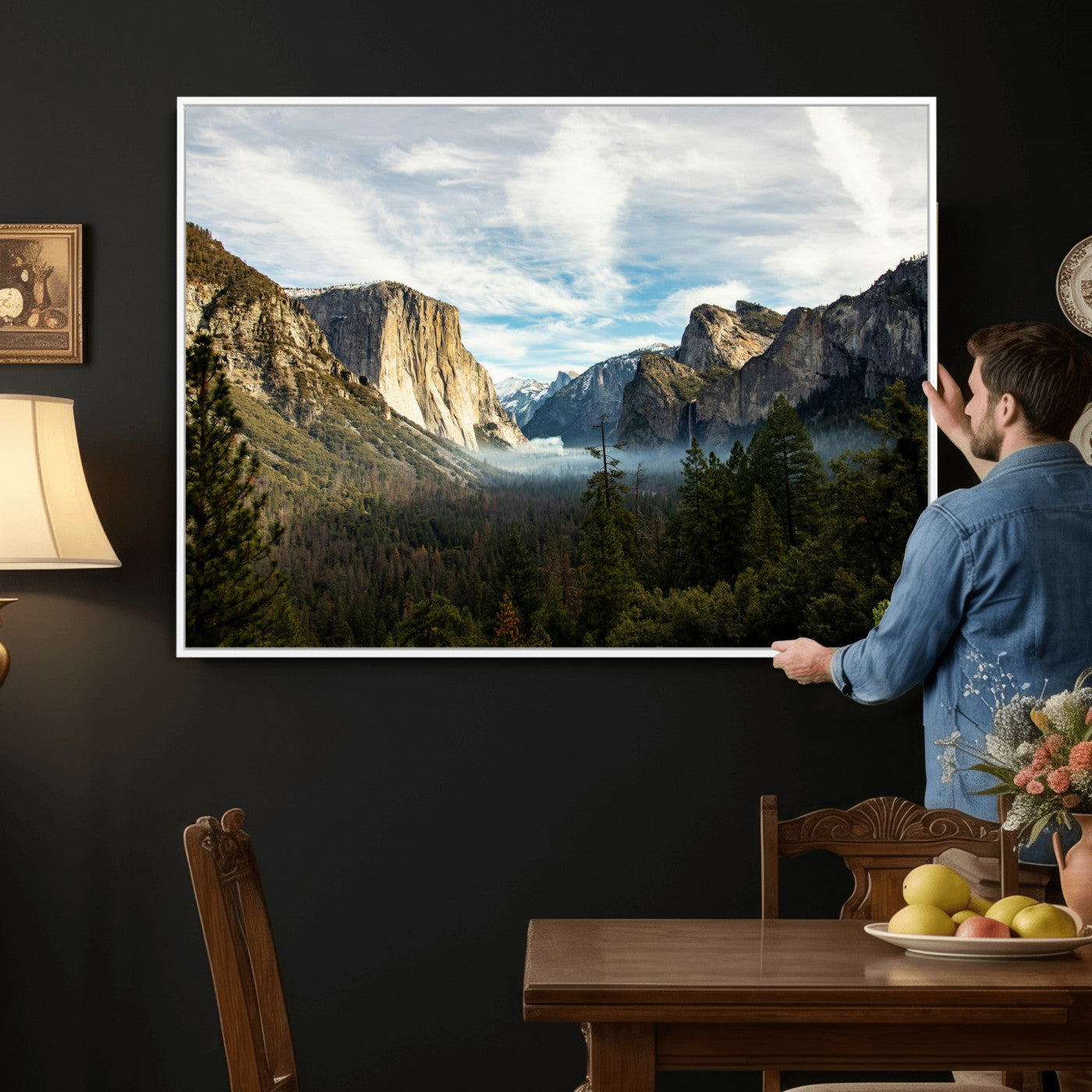 15089394-MGV-CV-36X24 - Yosemite Valley Mountain Landscape Wall Art Canvas Print, Granite Cliff Forest Valley Canvas Print, California National Park Scenic Art Printing